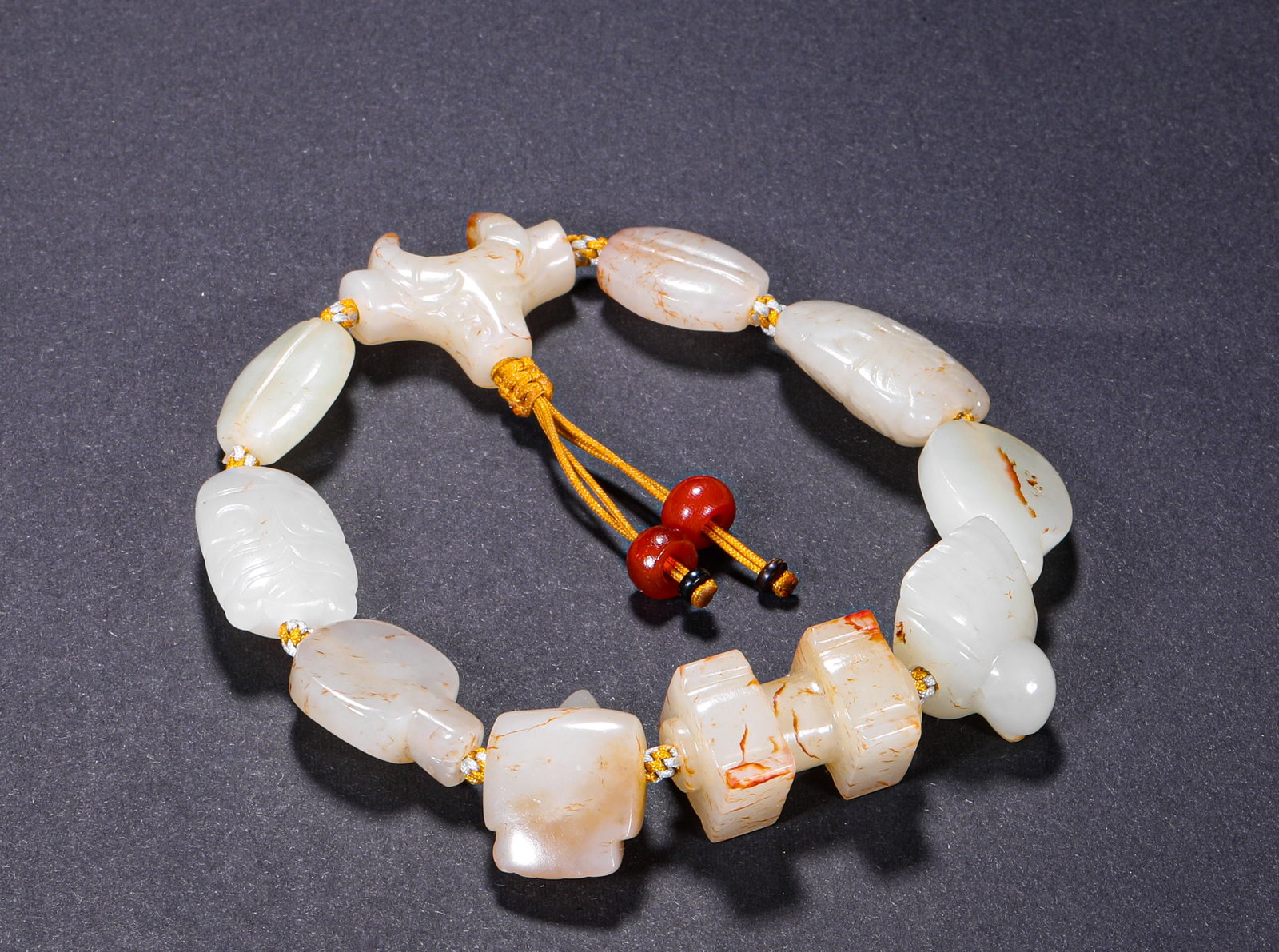 HETIAN JADE WHITE JADE MULTI-TREASURE STRING BRACELET: HETIAN JADE WHITE JADE MULTI-TREASURE STRING BRACELET (2.5cm,Weight:60g)