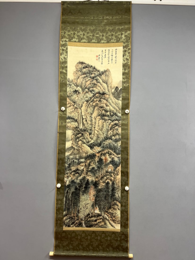 ZHANG DAQIAN (1899-1983) LIGHT CRIMSON LANDSCAPE SCROLL ON PAPER: ZHANG DAQIAN (1899-1983) LIGHT CRIMSON LANDSCAPE SCROLL ON PAPER (43 x 140cm)