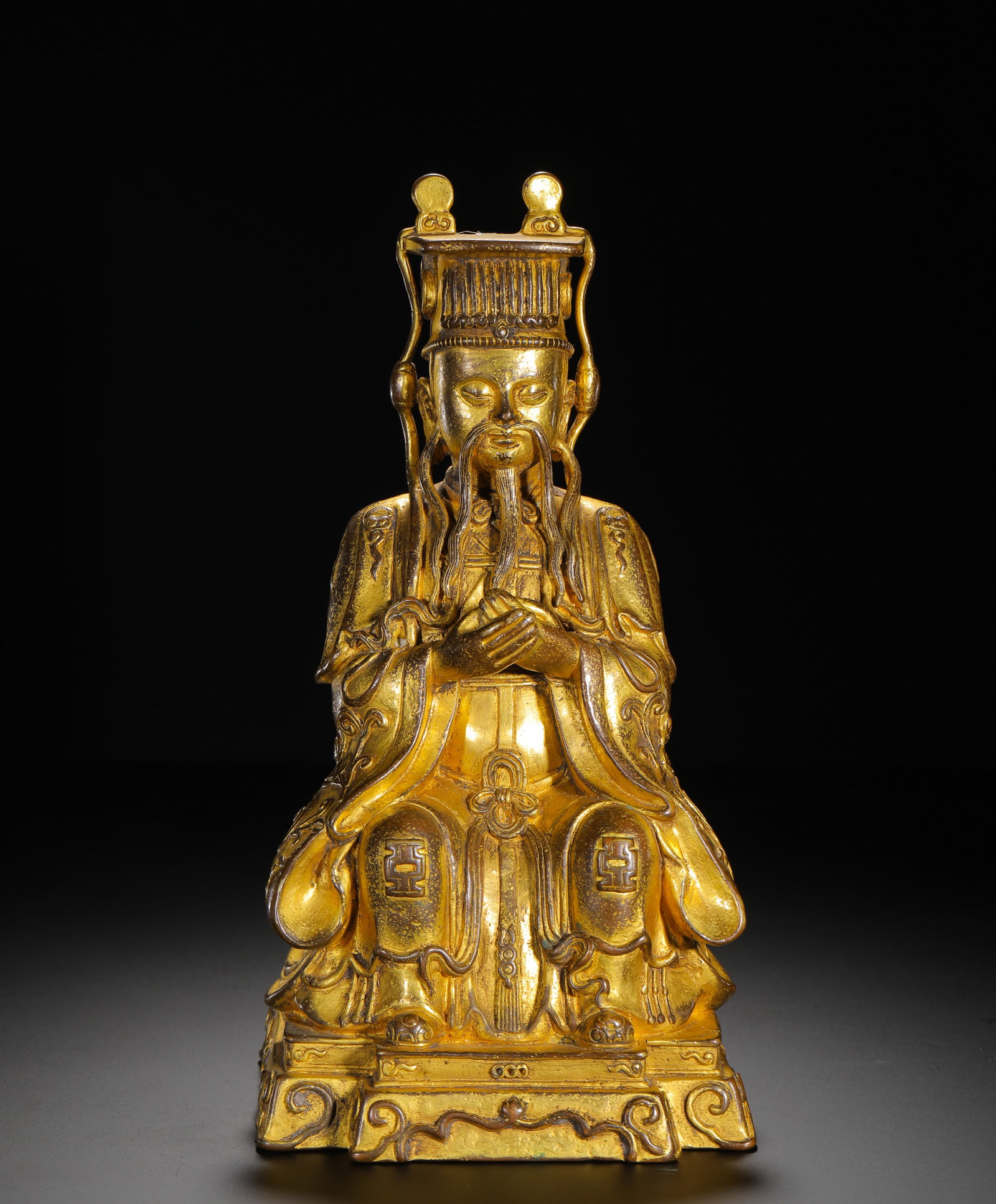 GILDED BRONZE TAOIST CELESTIAL OFFICIAL STATUES: GILDED BRONZE TAOIST CELESTIAL OFFICIAL STATUES (26 x 13cm,Weight:2710g)