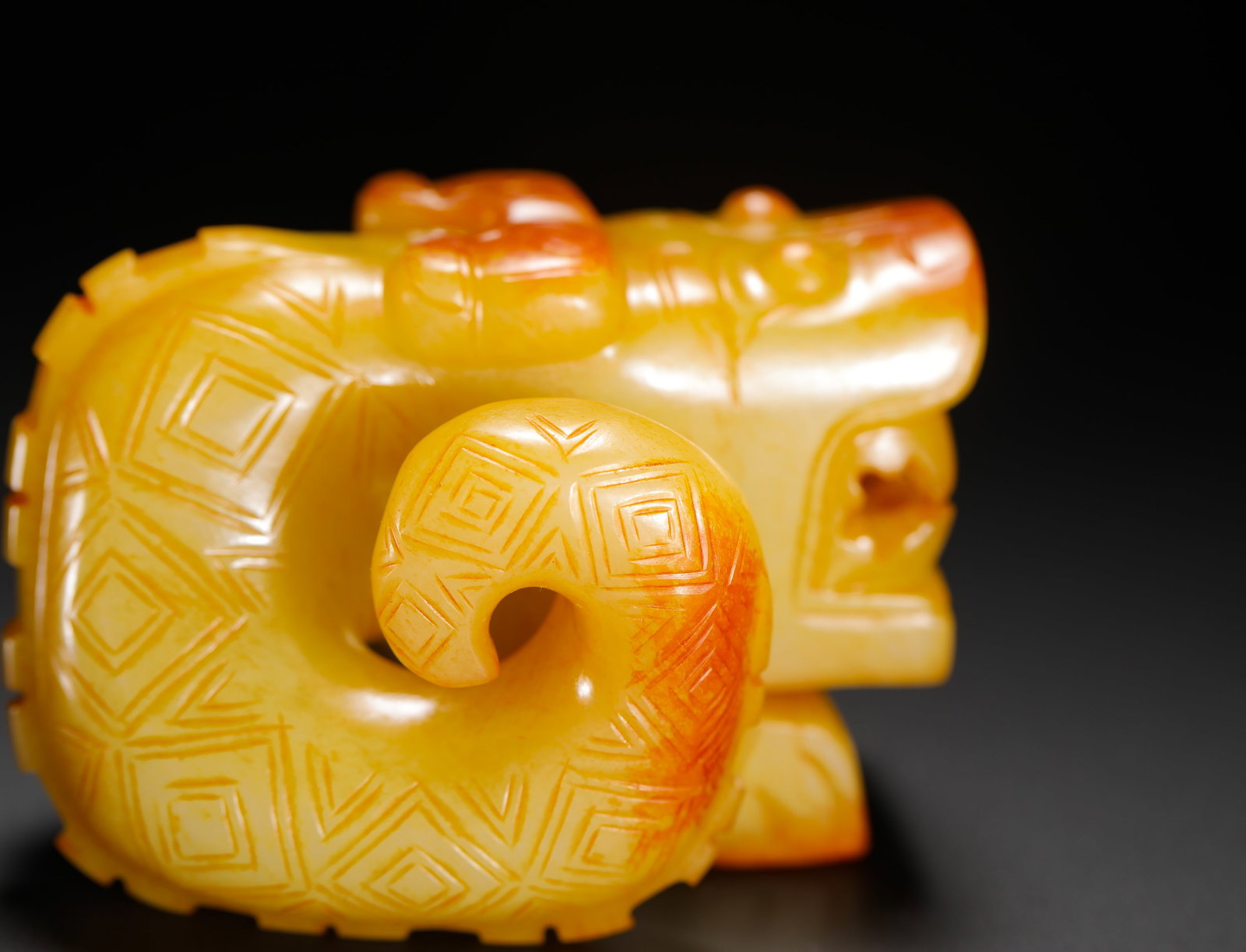 YELLOW JADE COILED DRAGON PENDANT - 2