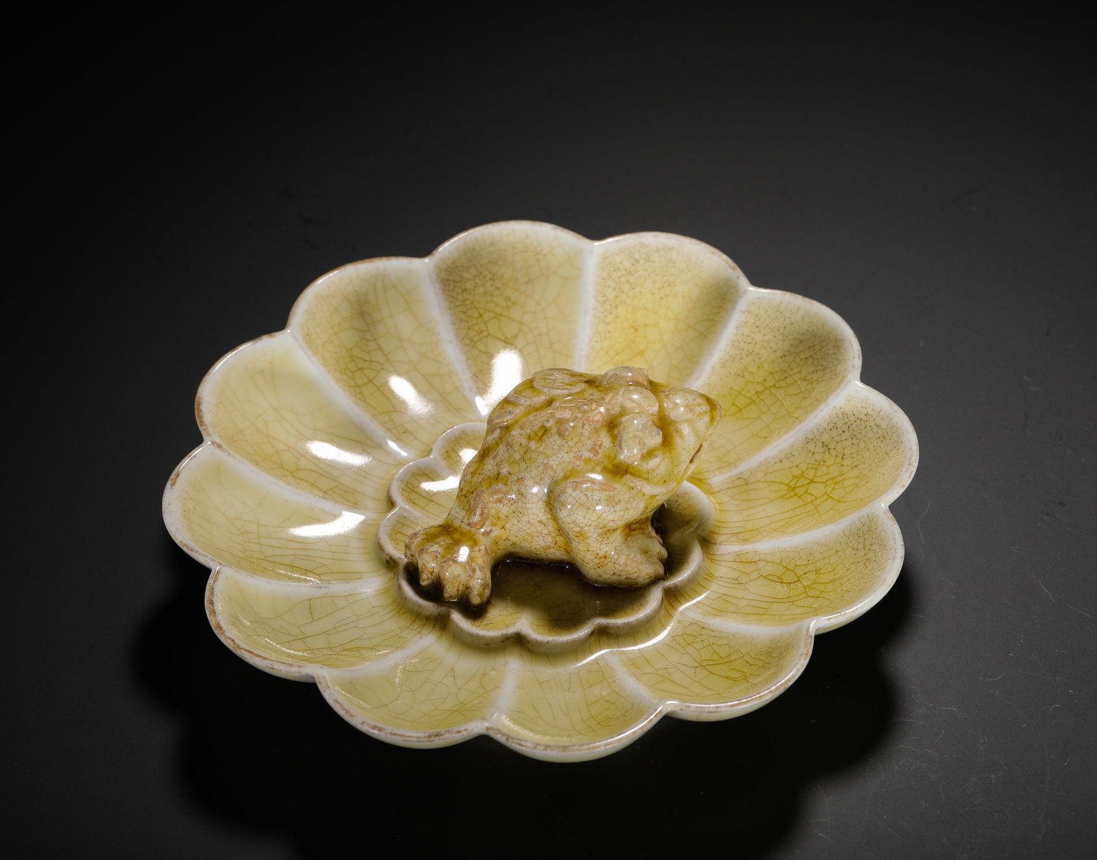 YELLOW GLAZE SPLIT GOLDEN TOAD PATTERN LOTUS PEN LICK - 5