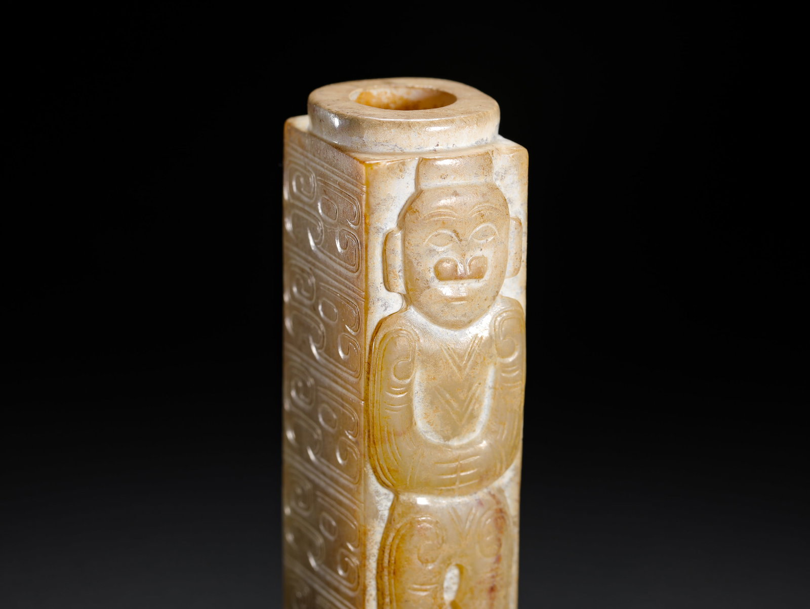A JADE FIGURE WITH A PATTERNED LEZI - 6