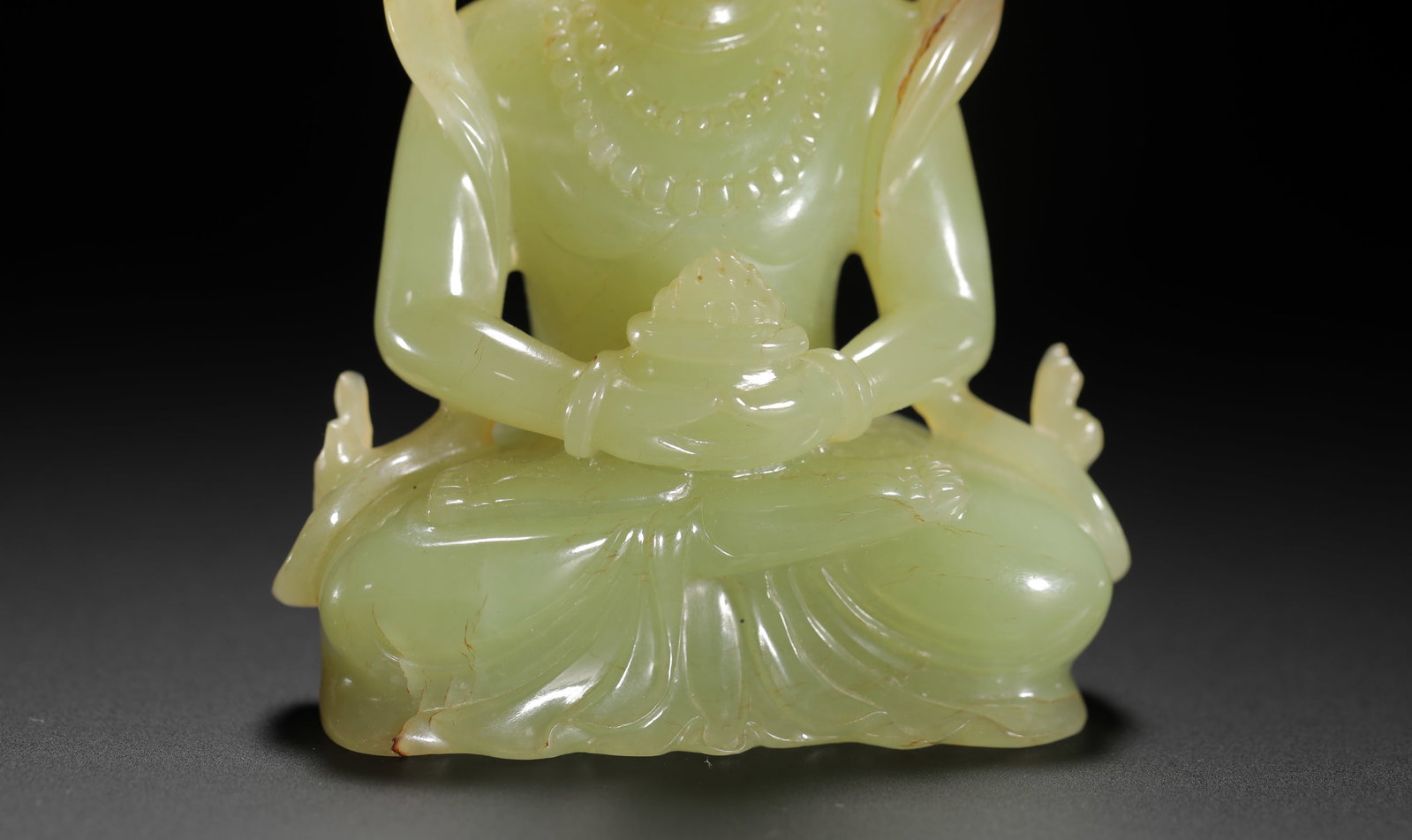 A YELLOW JADE SITTING BUDDHA STATUE - 3