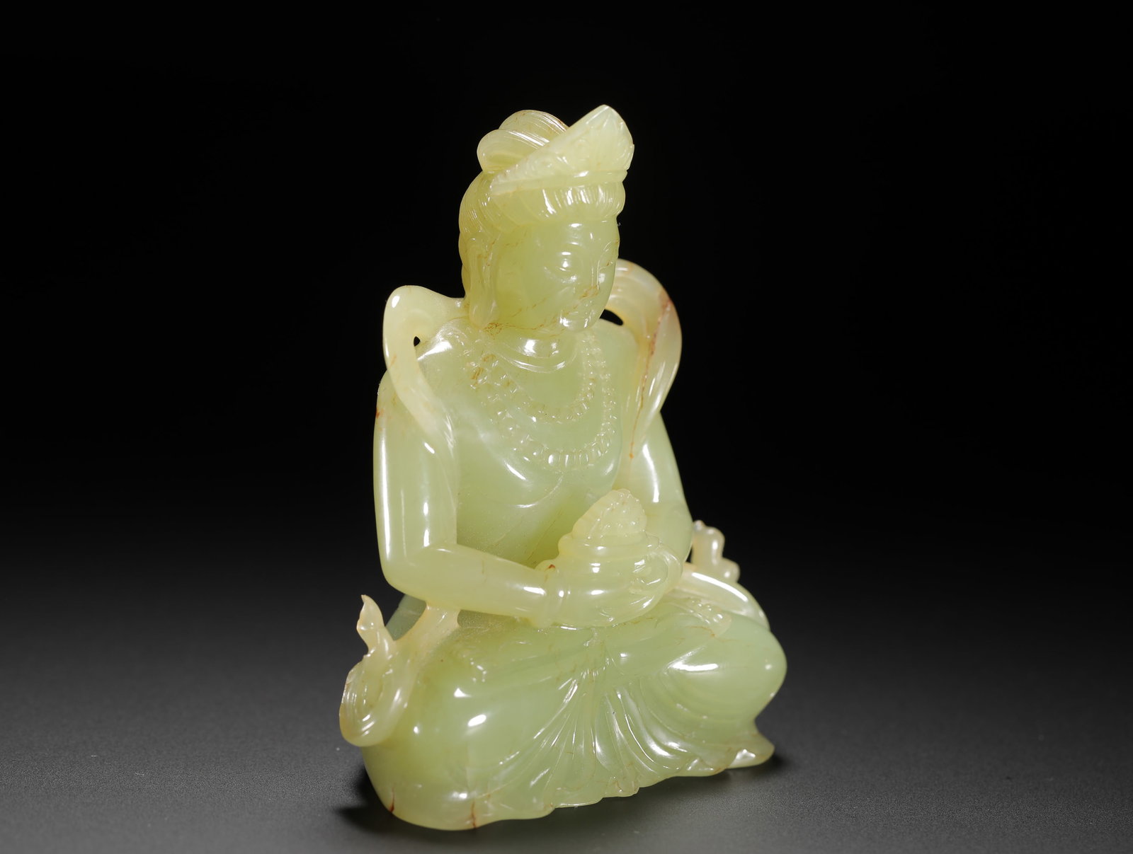A YELLOW JADE SITTING BUDDHA STATUE - 4