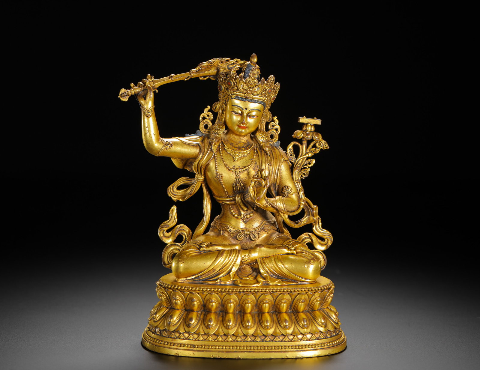A GILDED BRONZE STATUE OF MANJUSRI BODHISATTVA (1 of 11)