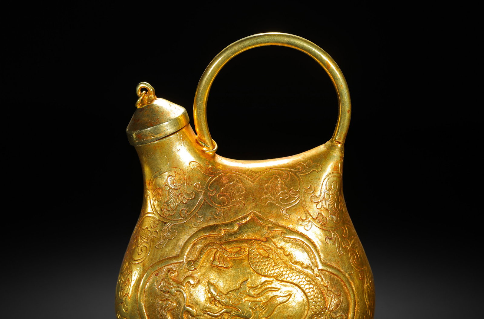 GILDED COPPER ENGRAVED DRAGON PATTERN LEATHER BAG - 2