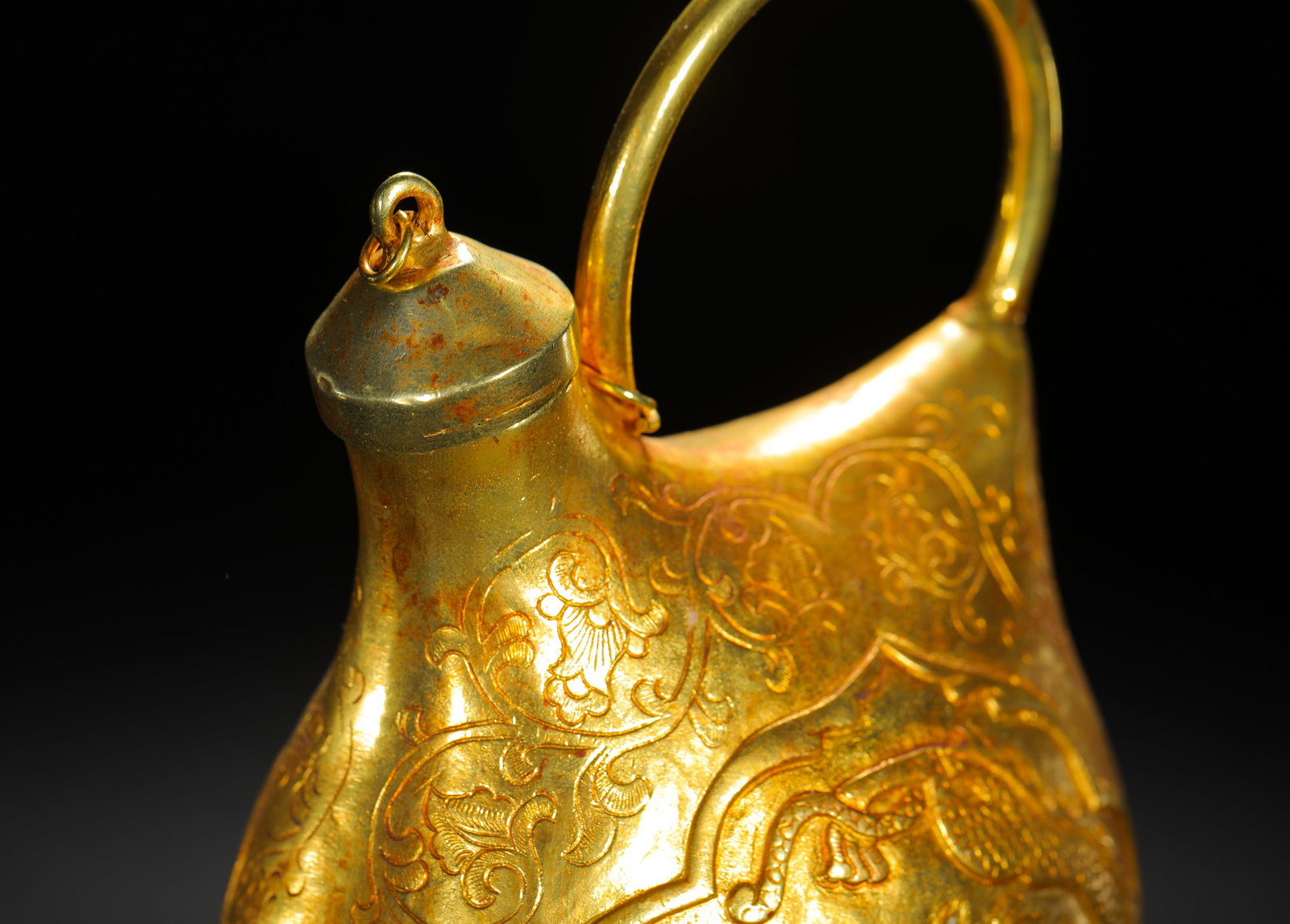 GILDED COPPER ENGRAVED DRAGON PATTERN LEATHER BAG - 5