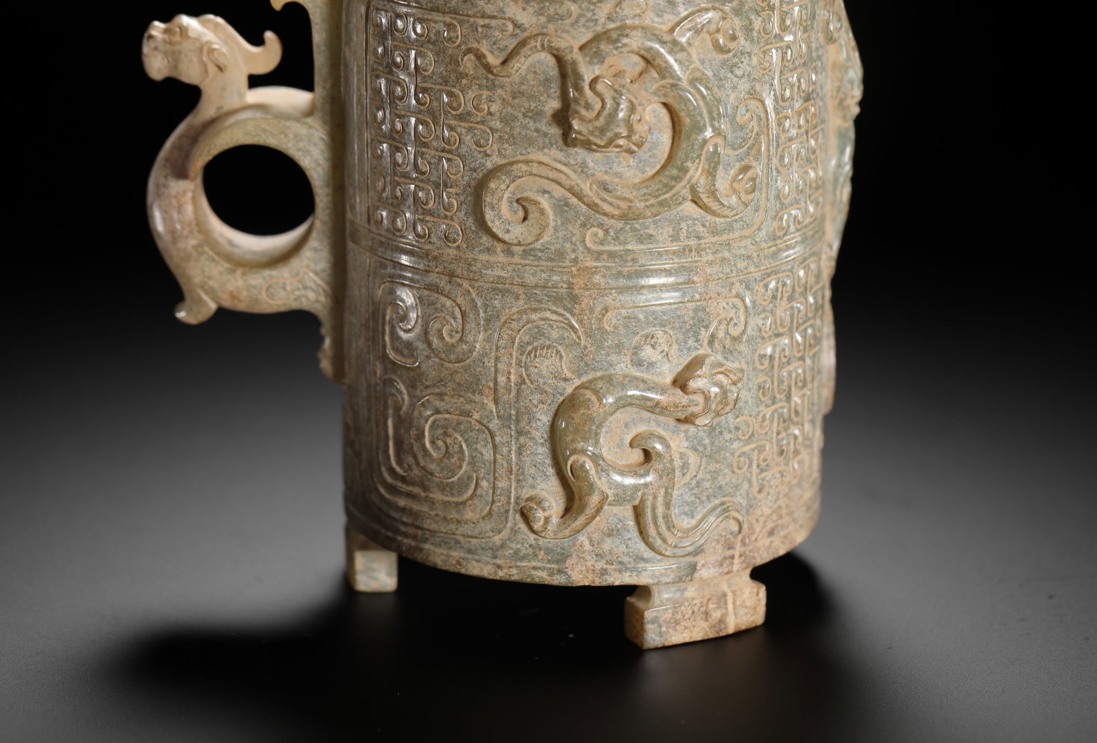 HETIAN JADE FOUR GODS PATTERNED COVERED CUP - 5