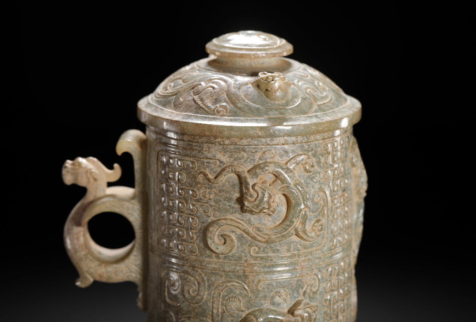 HETIAN JADE FOUR GODS PATTERNED COVERED CUP - 4