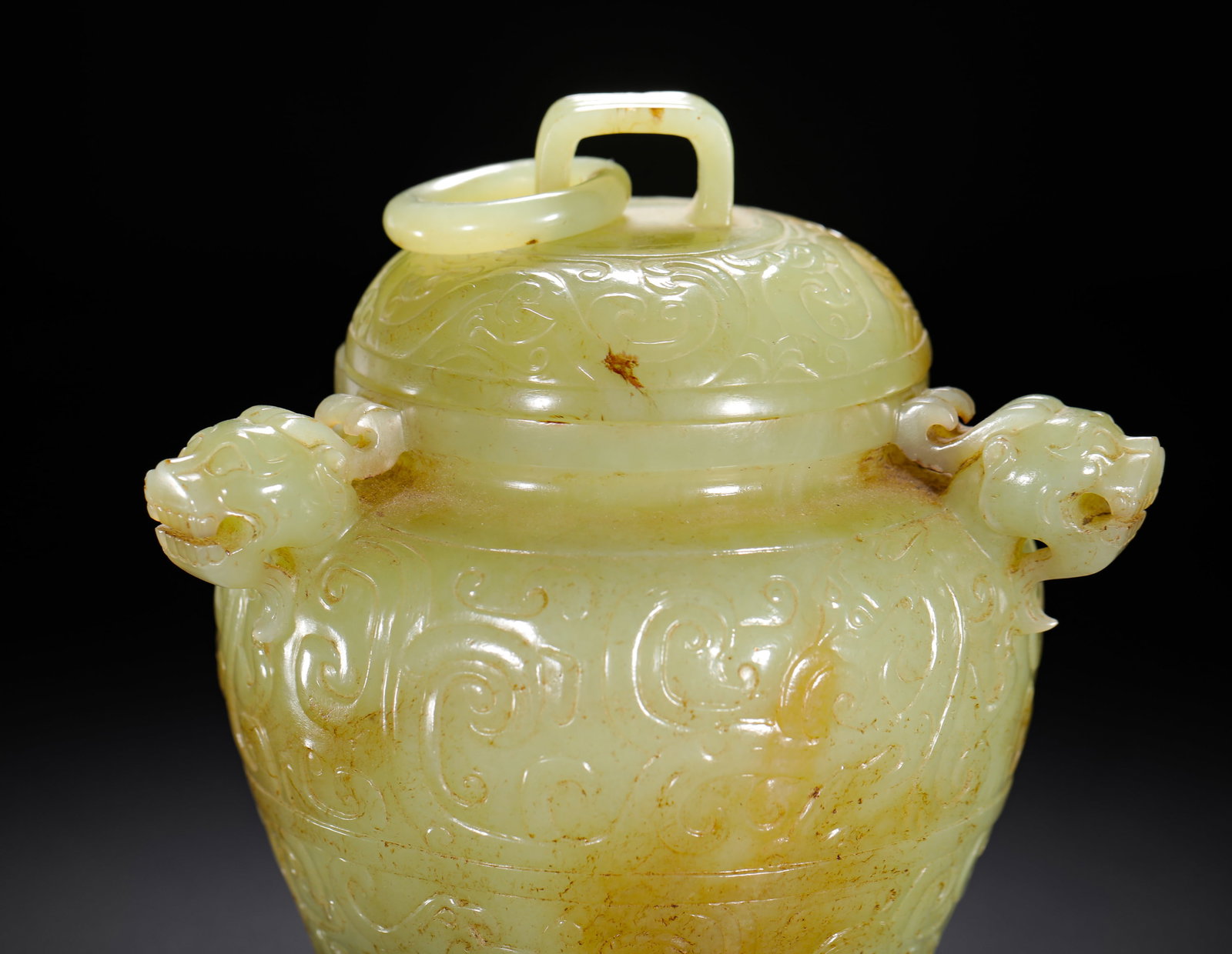 HETIAN JADE BEAST EAR LID JAR - 2