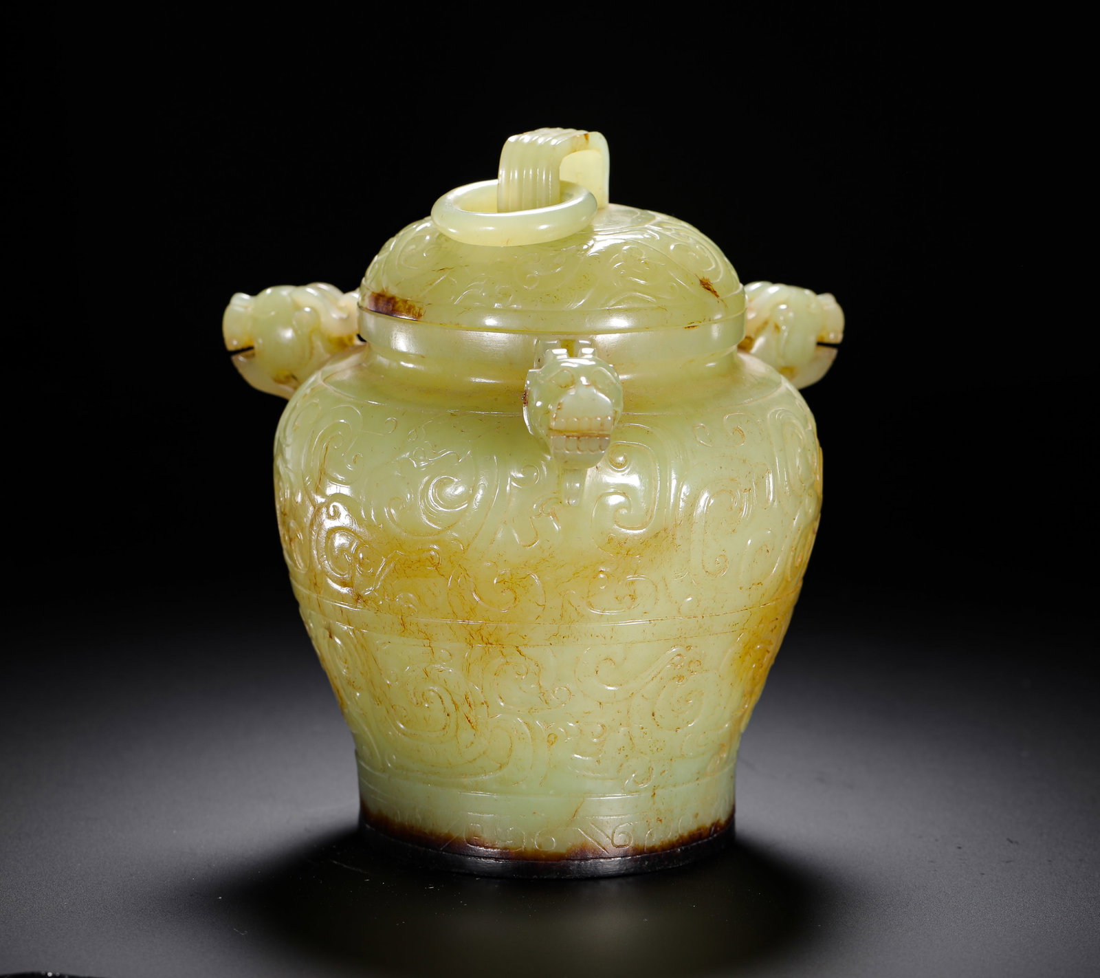 HETIAN JADE BEAST EAR LID JAR - 5
