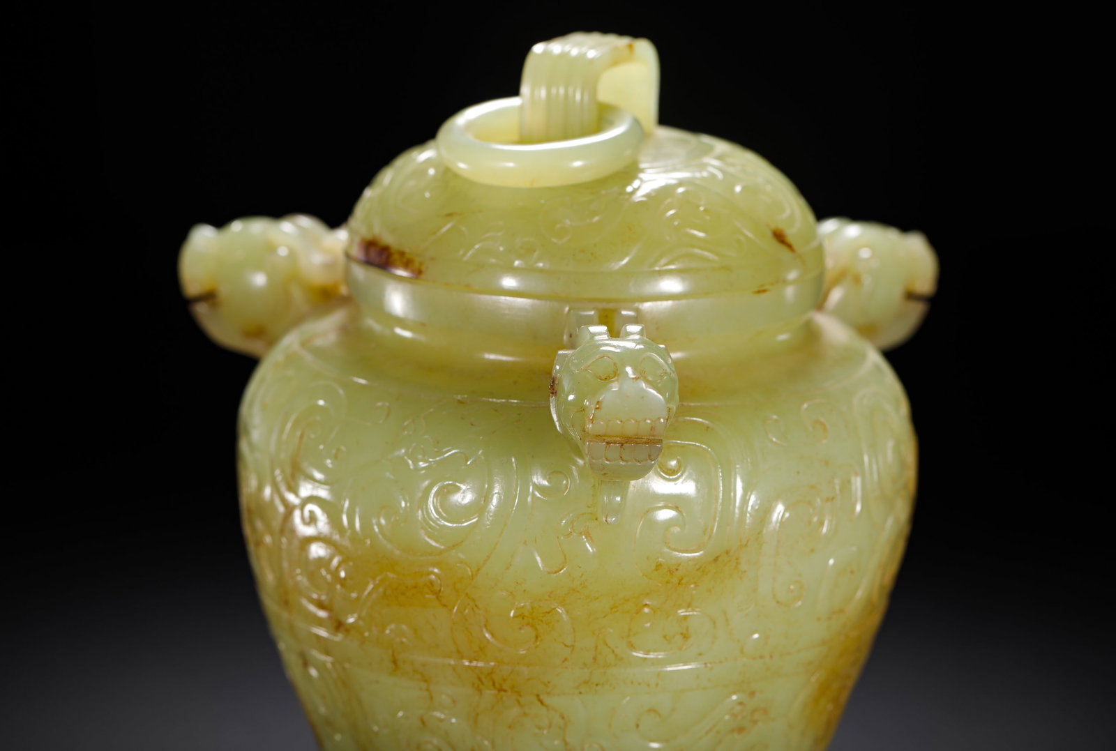 HETIAN JADE BEAST EAR LID JAR - 6