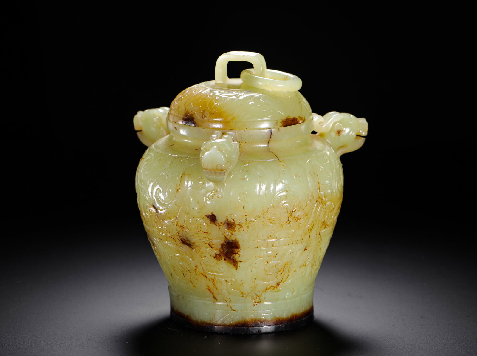 HETIAN JADE BEAST EAR LID JAR - 8