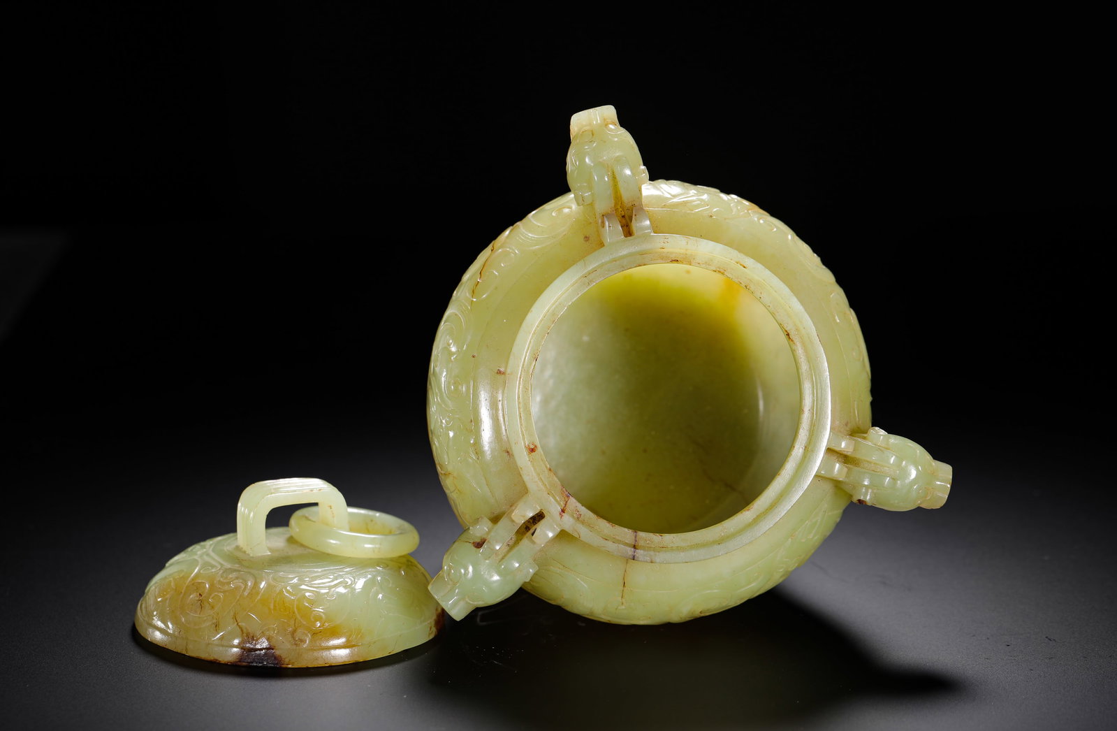 HETIAN JADE BEAST EAR LID JAR - 9