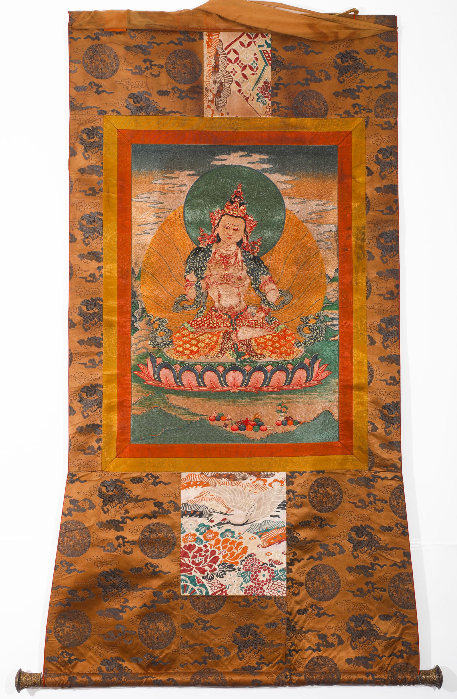 BROCADE WHITE TARA THANGKA: BROCADE WHITE TARA THANGKA (150 x 75cm)