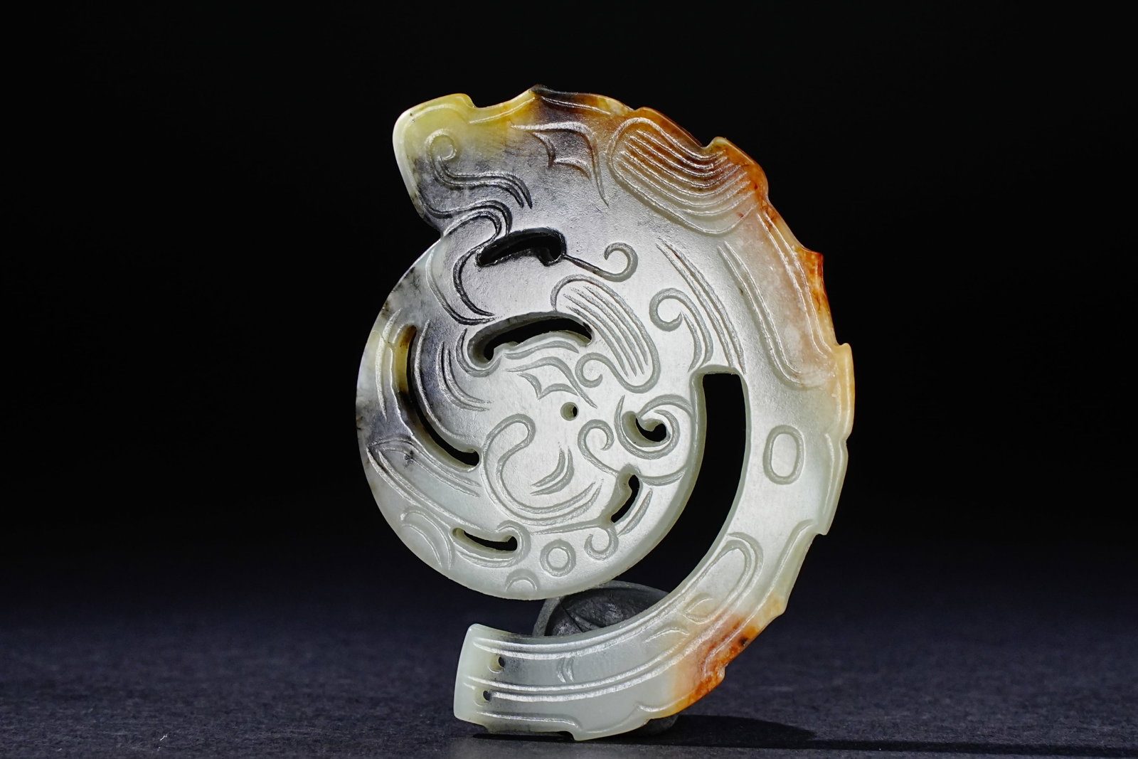 Jade Carved Beast Face Pattern Dragon Shape Bi - 2