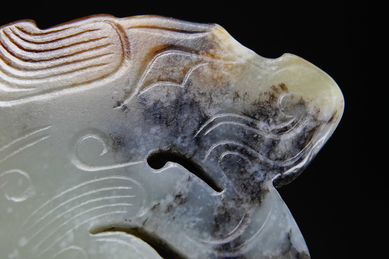 Jade Carved Beast Face Pattern Dragon Shape Bi - 3