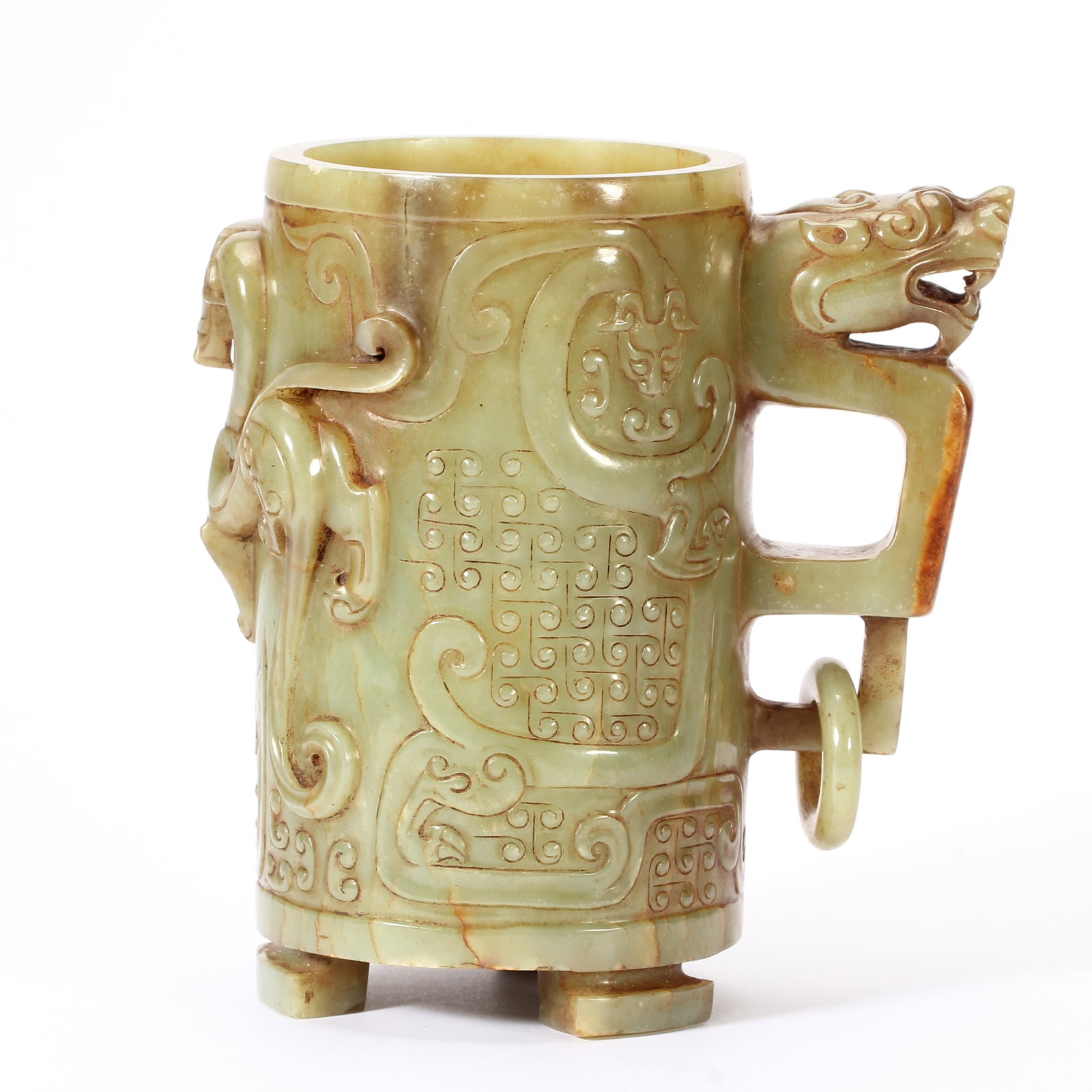 A CHINESE ANCIENT CHILONG JADE CUP (1 of 10)