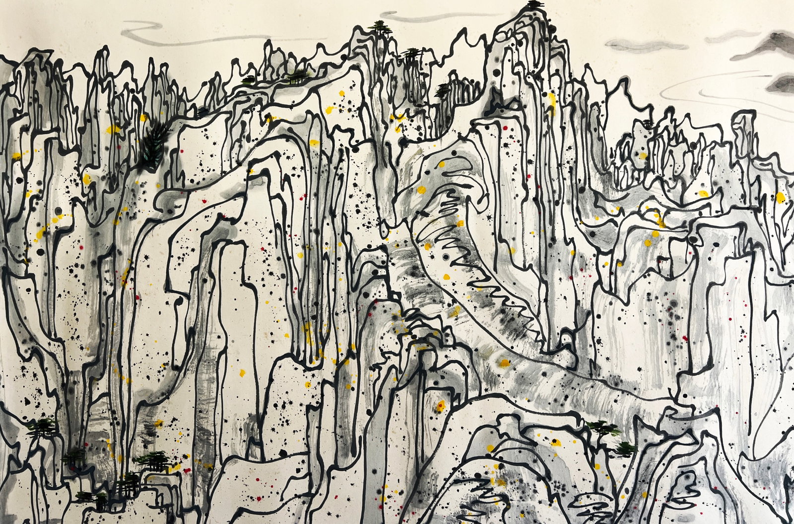 Wu Guanzhong mark, Chinese Landscape painting. Ink and Color on Paper, Mounted: Wu Guanzhong mark, Chinese Landscape painting. Ink and Color on Paper, Mounted (138 x 69cm)