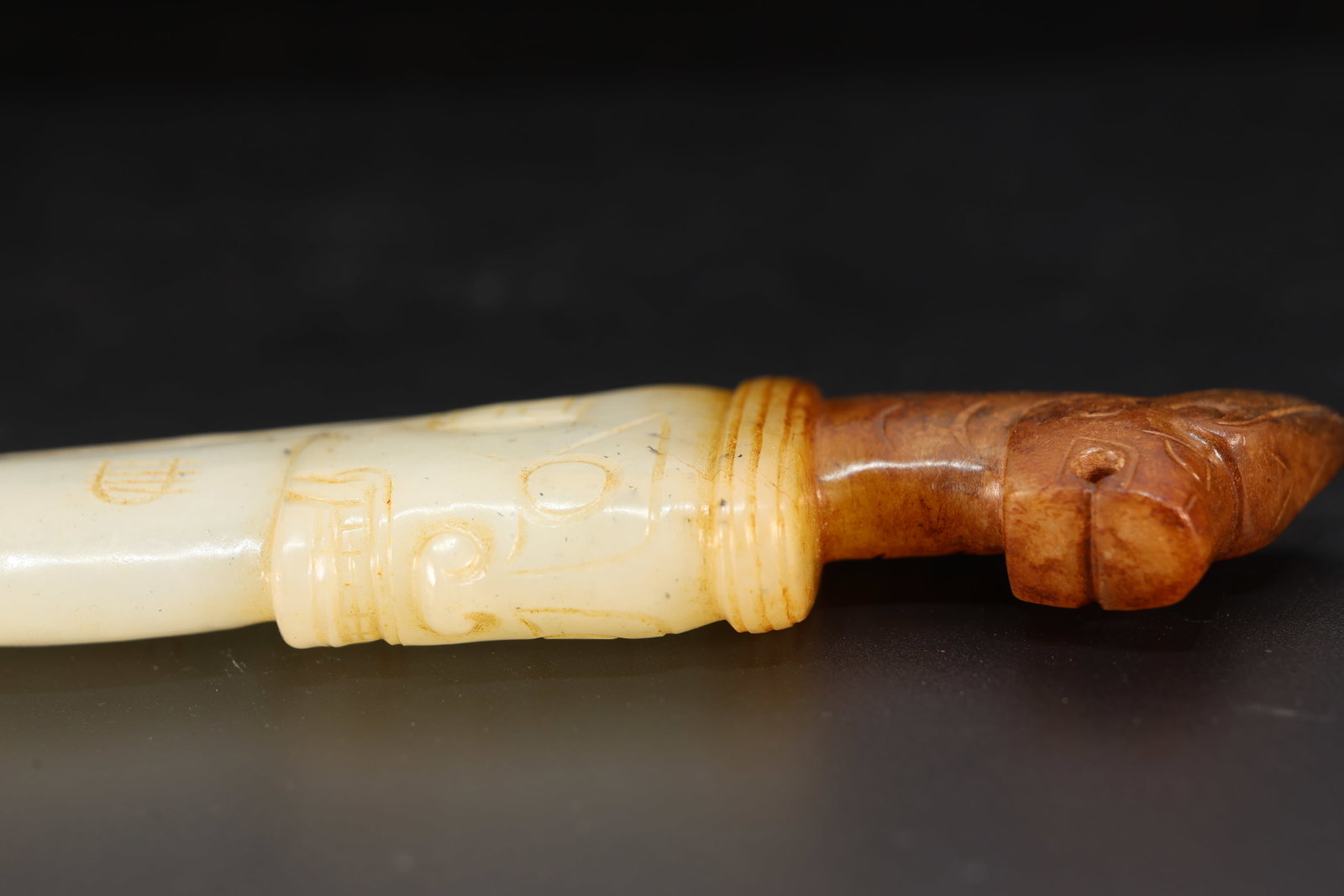 Jade Carved Beast Face and Character Face Pattern Dagger - 8