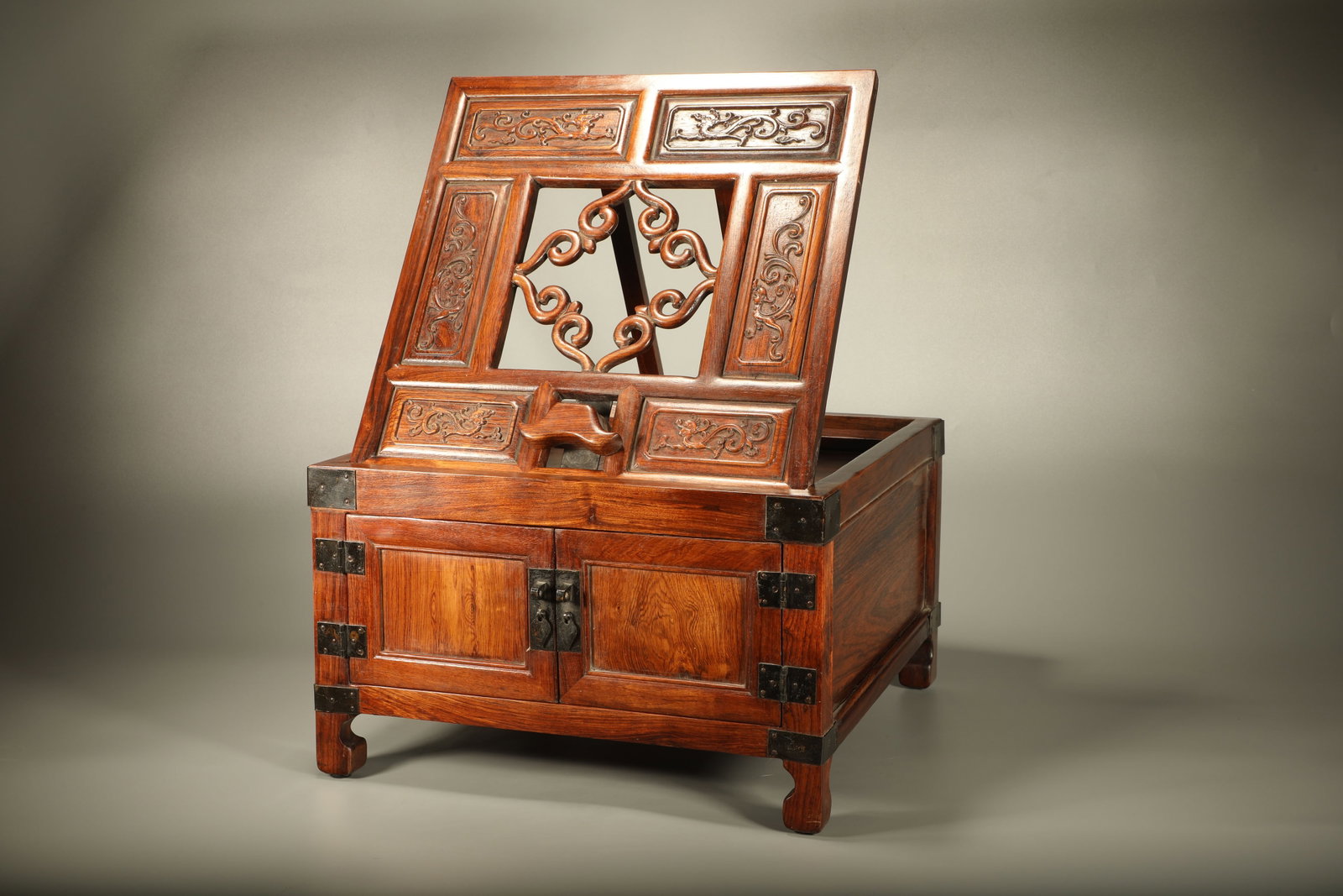 Huanghuali Wood Carved Flower and Dragon Pattern Mirror Holder (1 of 6)