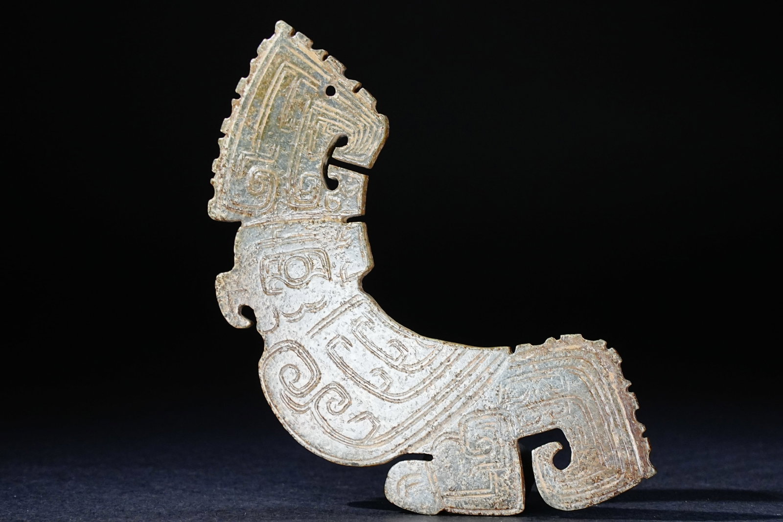 Jade Carved Beast Face Pattern Bird Shape Bi - 2