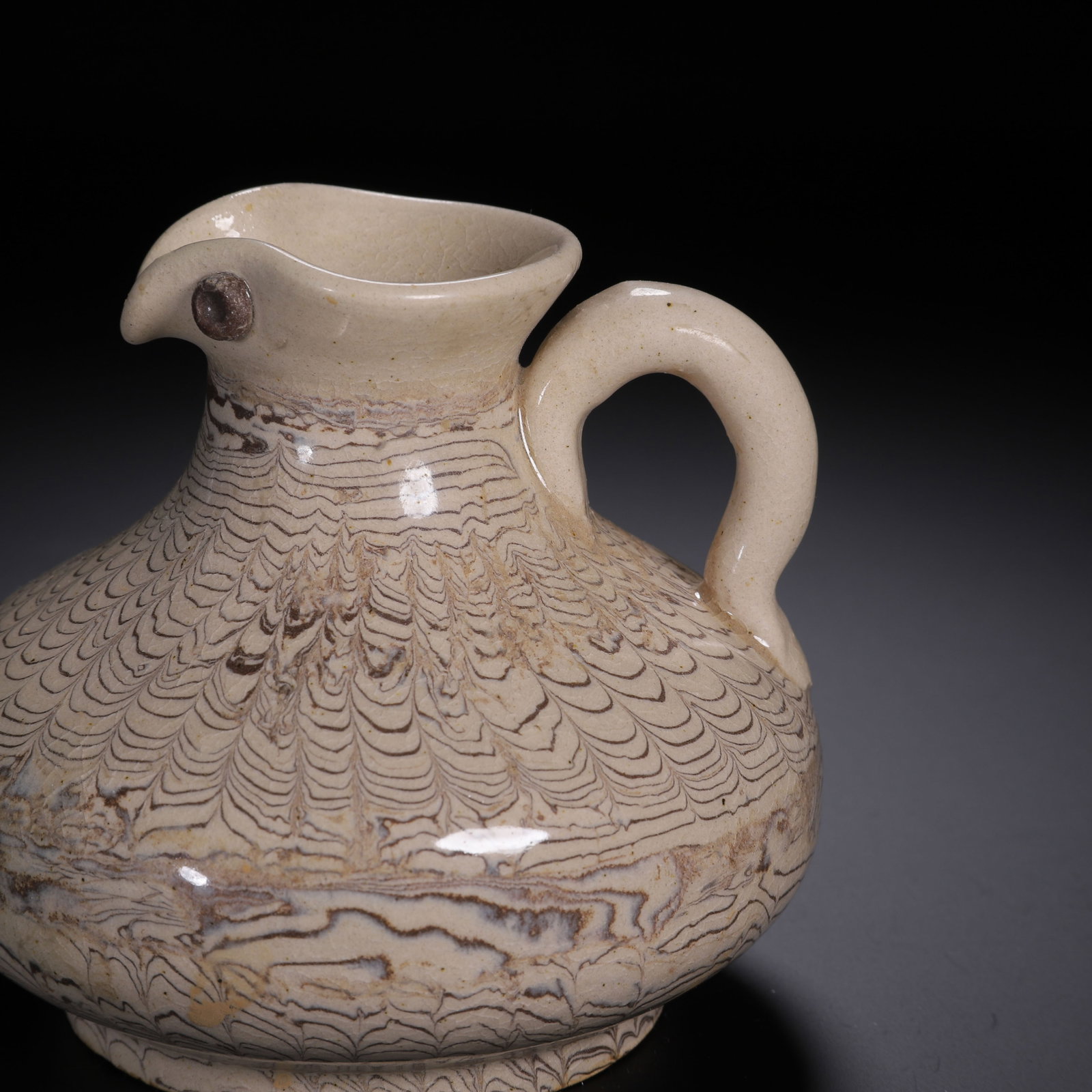 A CHINESE MARBLED CLAY EWER - 3