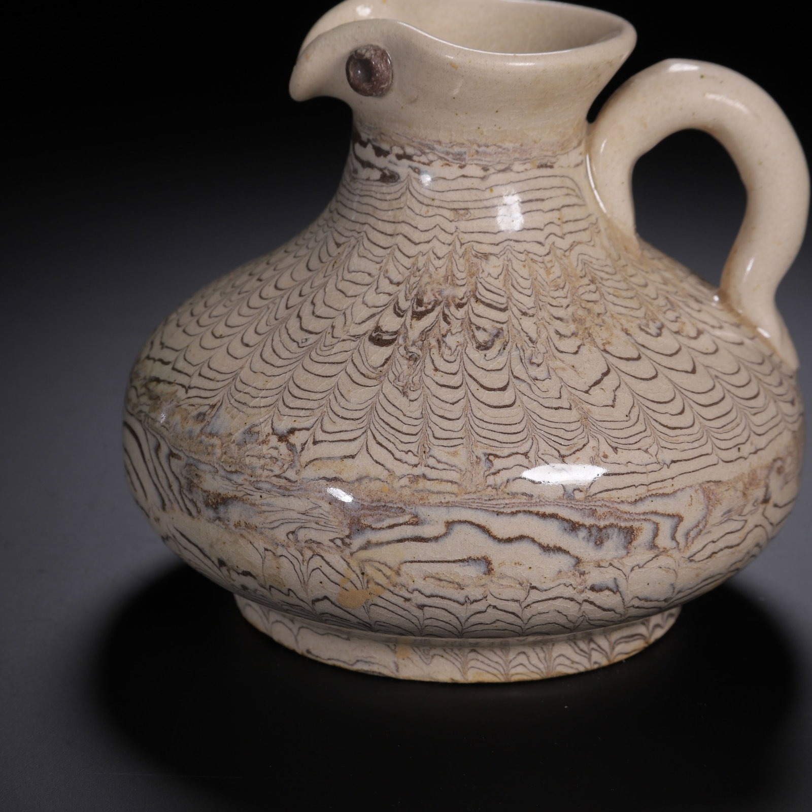 A CHINESE MARBLED CLAY EWER - 4