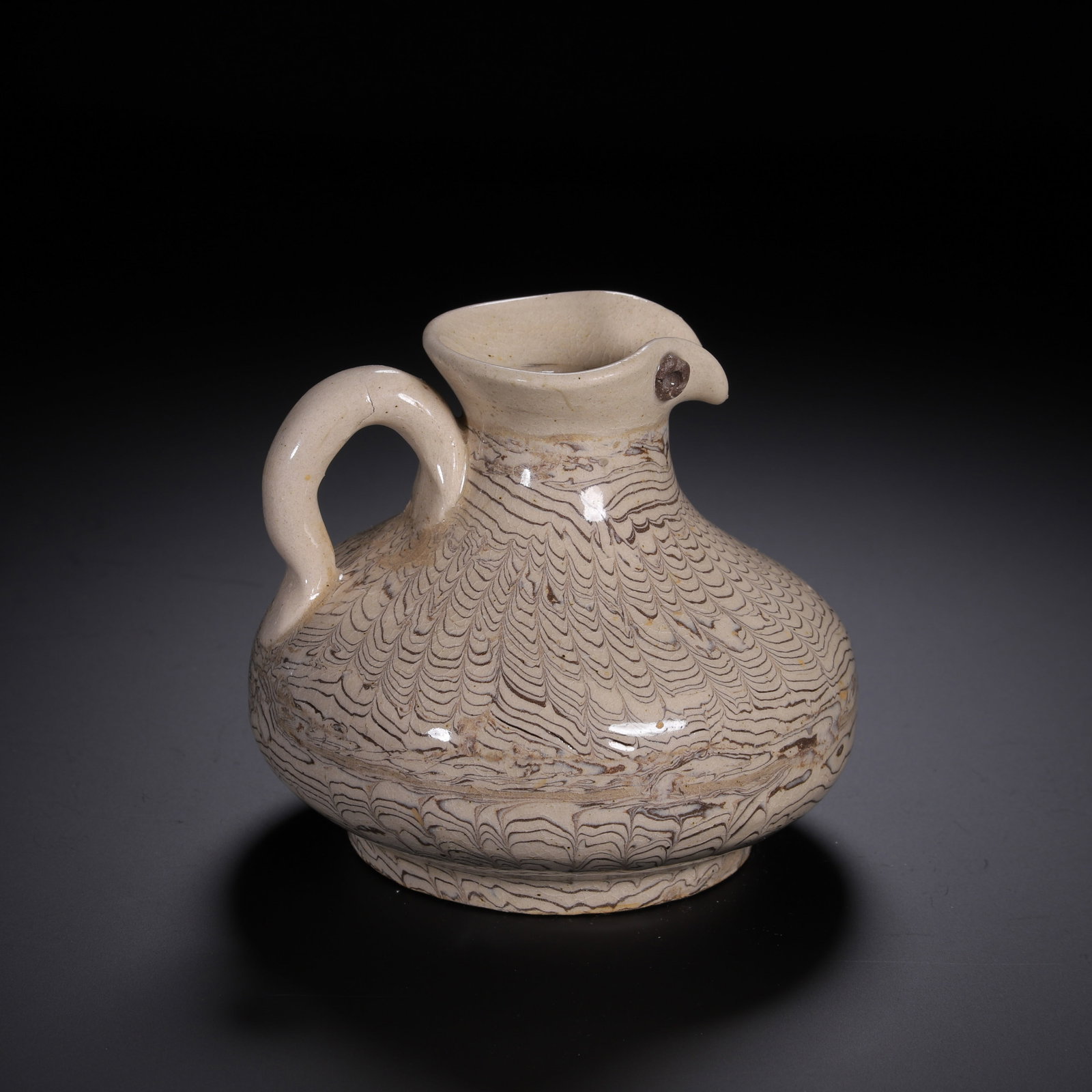 A CHINESE MARBLED CLAY EWER - 6