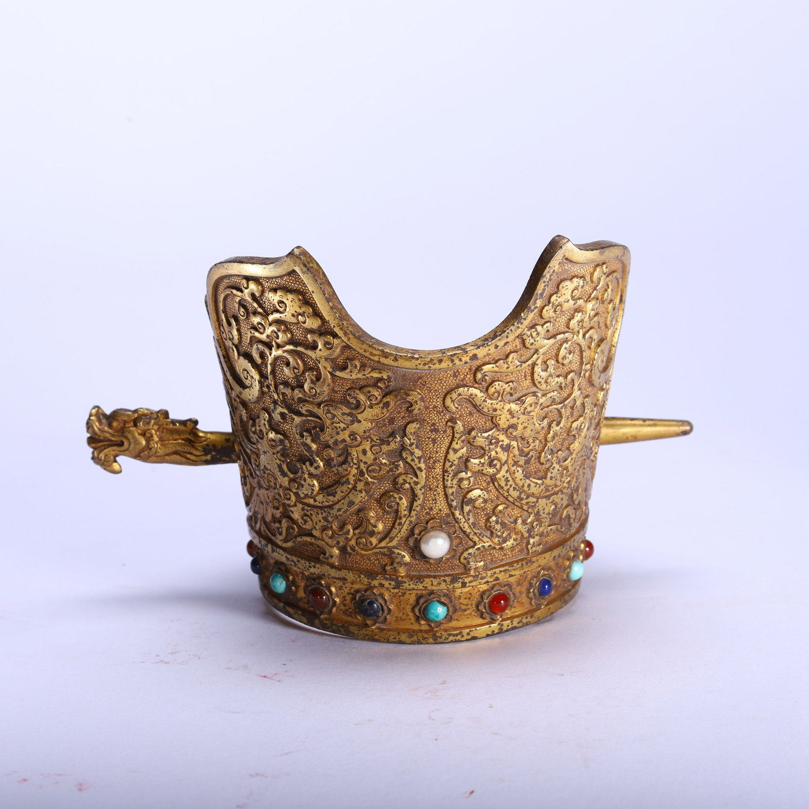 A CHINESE GILT BRONZE GEMSET HAIR CROWN: A CHINESE GILT BRONZE GEMSET HAIR CROWN (15 x 10cm,Weight 610g)