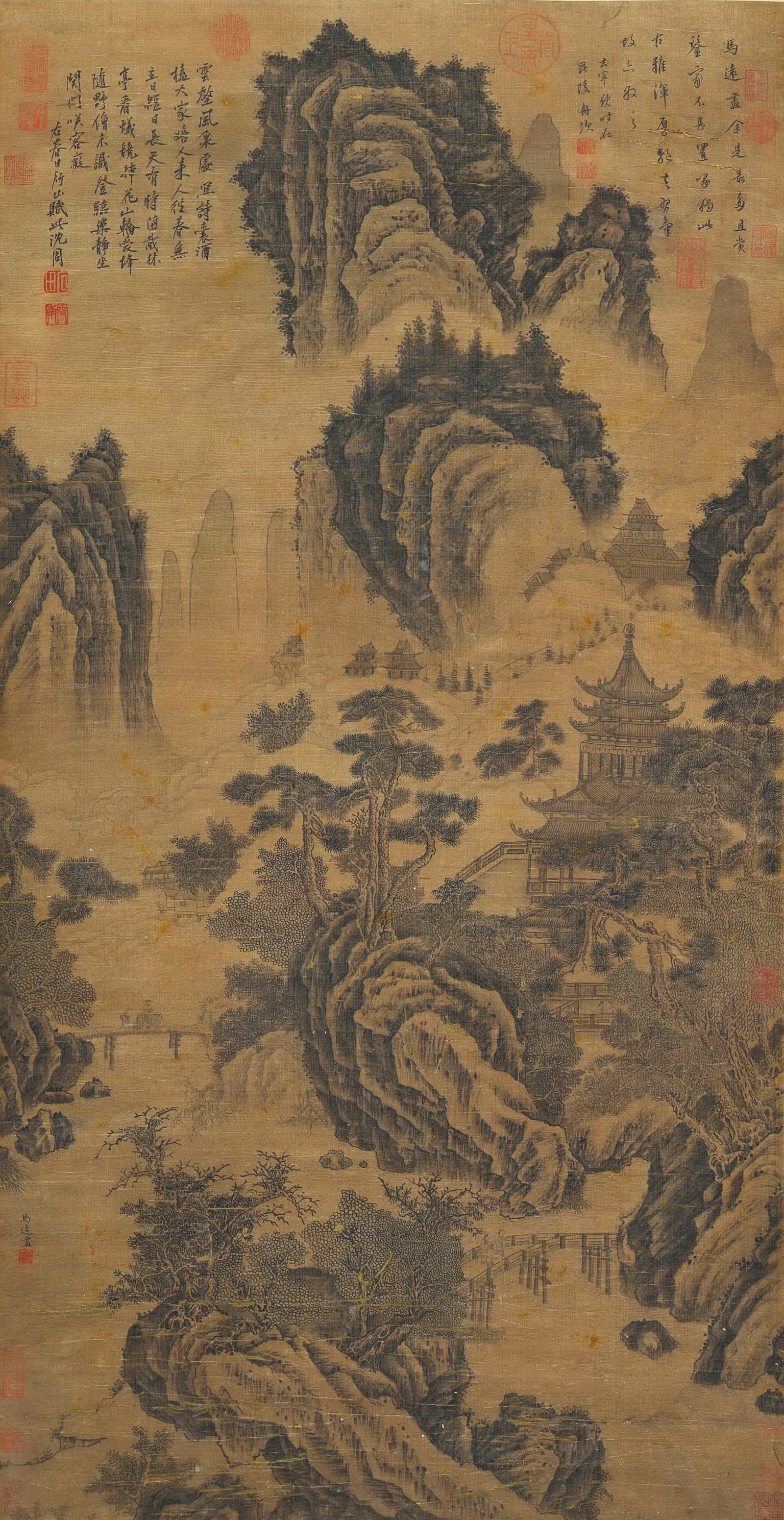 Ma Yuan mark, Chinese Landscape painting. Ink on Silk, Hanging Scroll: Ma Yuan mark, Chinese Landscape painting. Ink on Silk, Hanging Scroll (133 x 68cm)