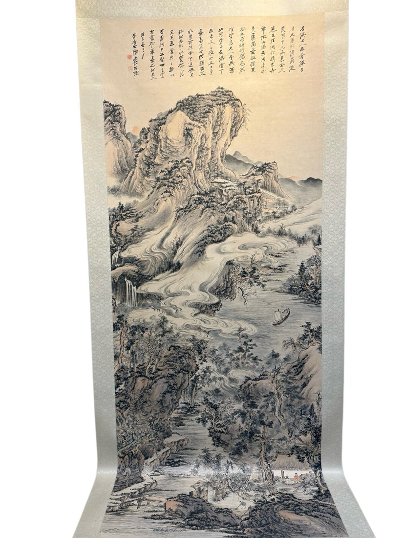 Zhang Daqian mark, Chinese Landscape painting. Ink and Color on Paper, Hanging Scroll: Zhang Daqian mark, Chinese Landscape painting. Ink and Color on Paper, Hanging Scroll (238 x 95cm)