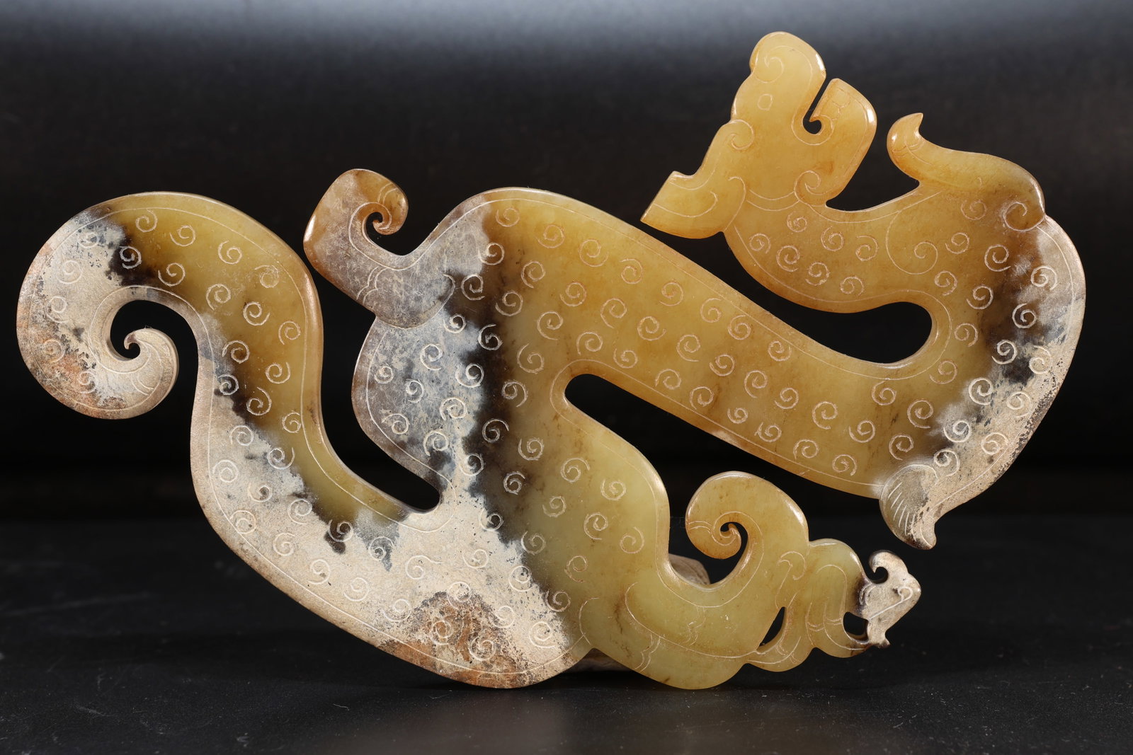 Jade Carved Cloud Pattern Dragon Shape Bi (1 of 10)