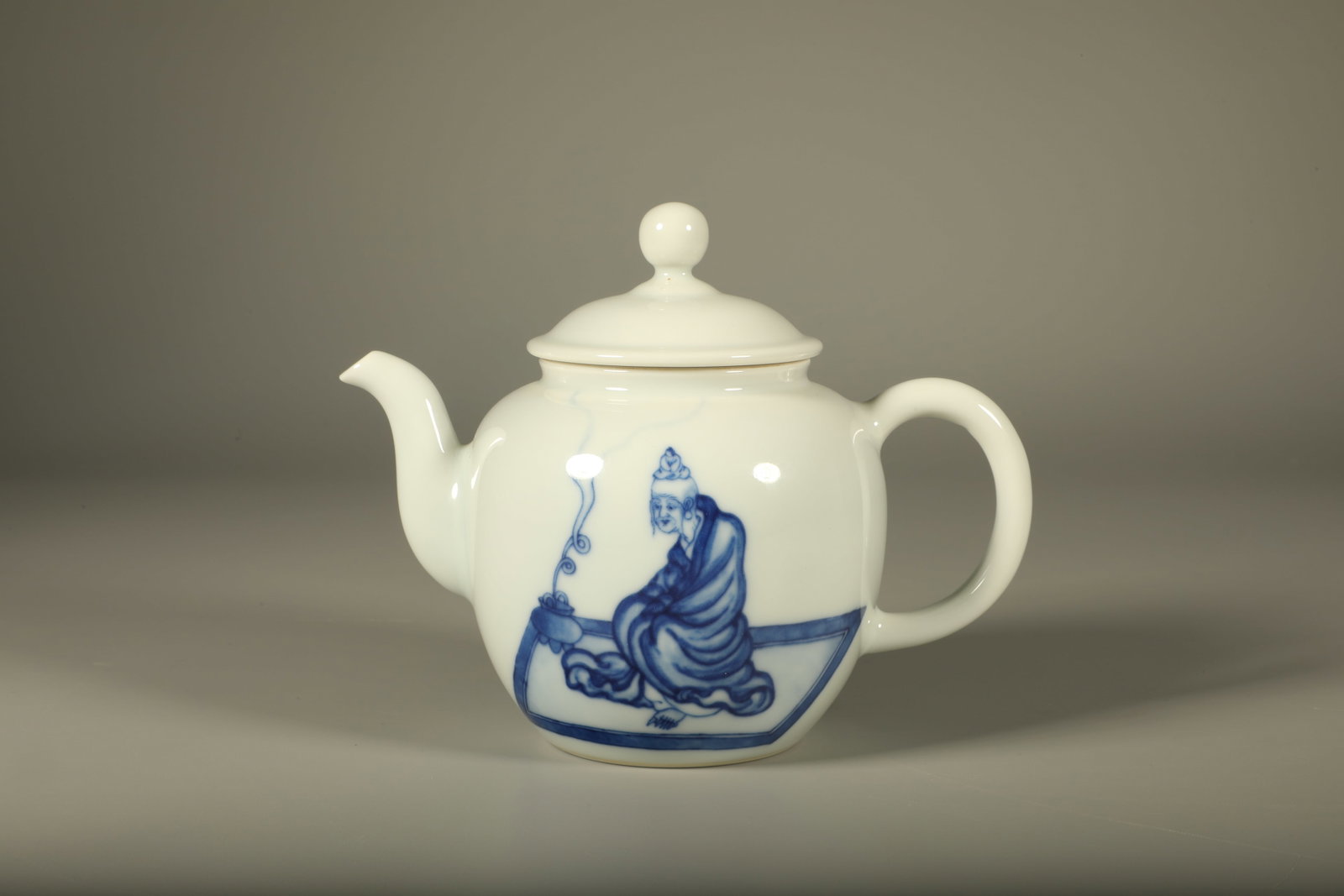 Blue and White Arhat and Poetry Pattern Porcelain Teapot,Wang Bu Mark (1 of 6)