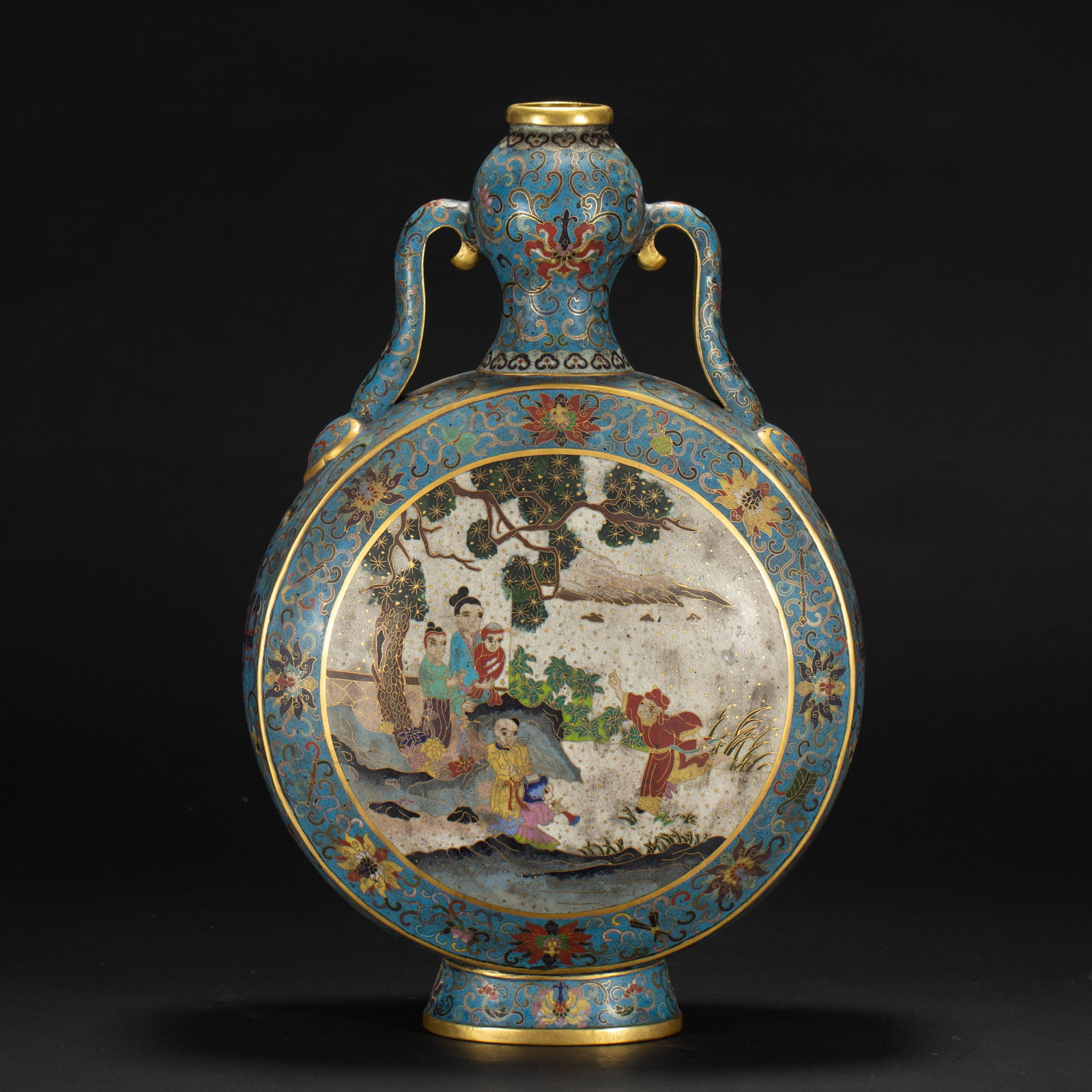A CHINESE CLOISONNE MOON FLASK VASE: A CHINESE CLOISONNE MOON FLASK VASE (26.5 x 14 x 42cm,Weight 3920g)