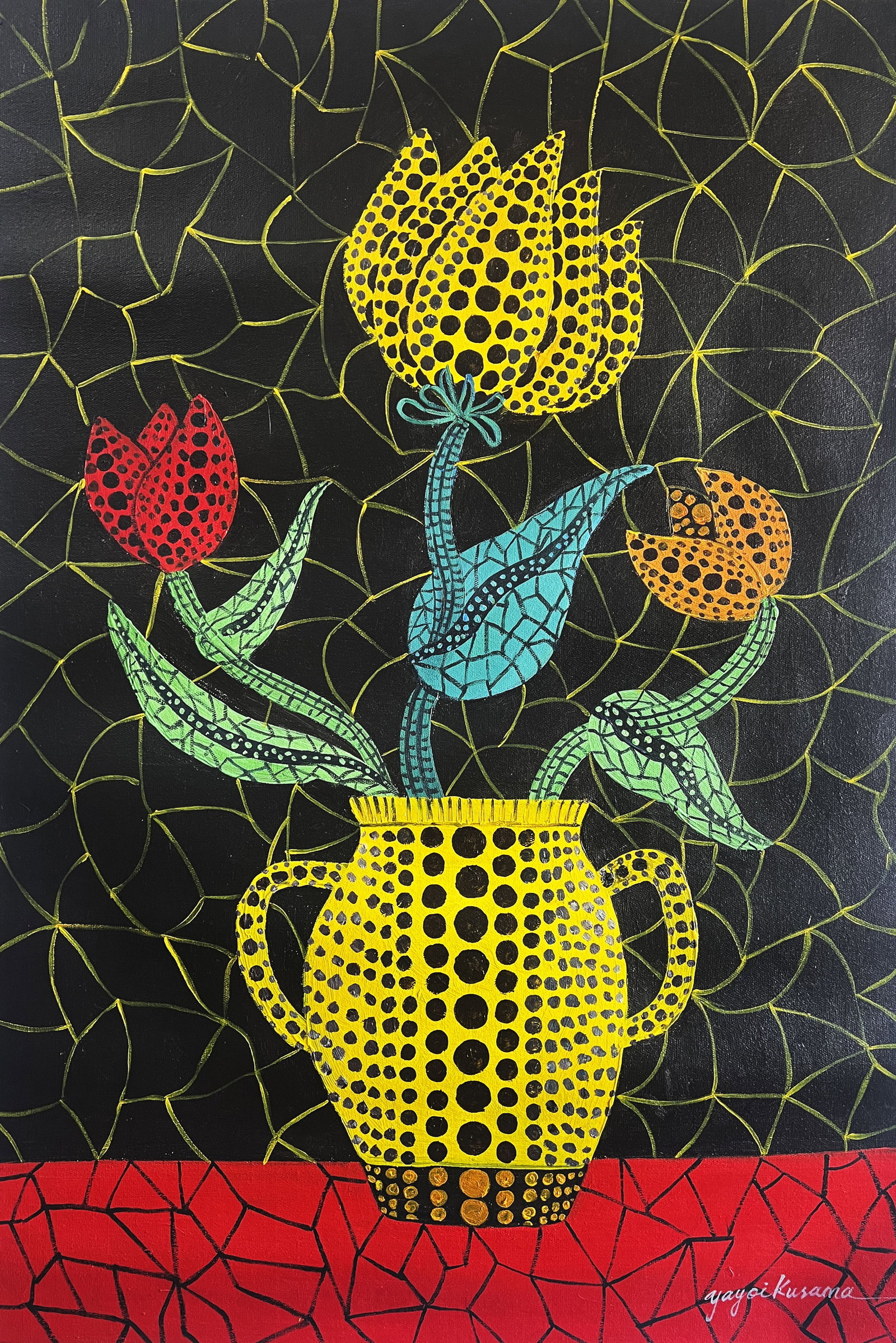 Yayoi Kusama. Flower Vase painting. Oil on Canvas: Yayoi Kusama. Flower Vase painting. Oil on Canvas (90 x 60cm)