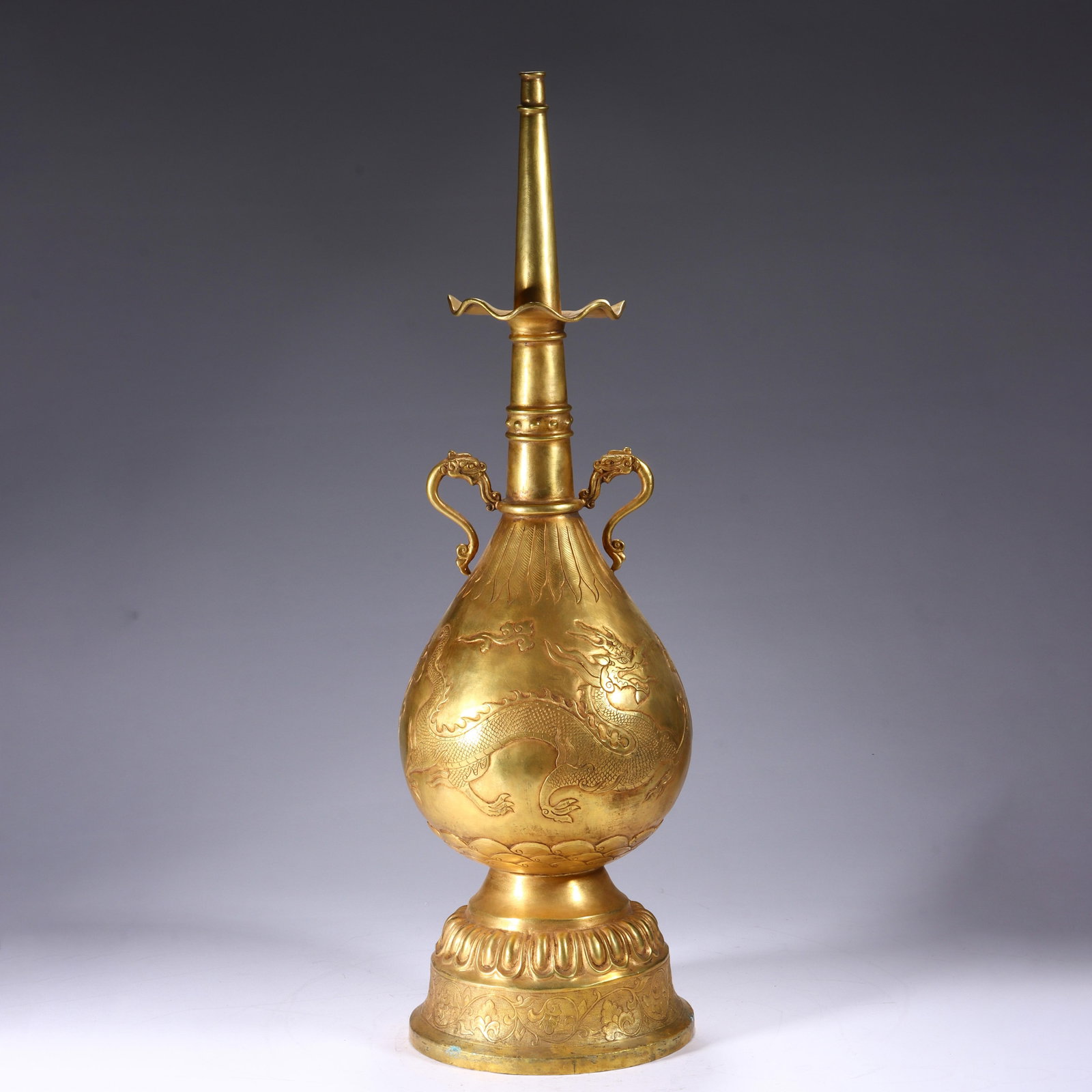 A CHINESE GILT-BRONZE DRAGON VASE (1 of 7)