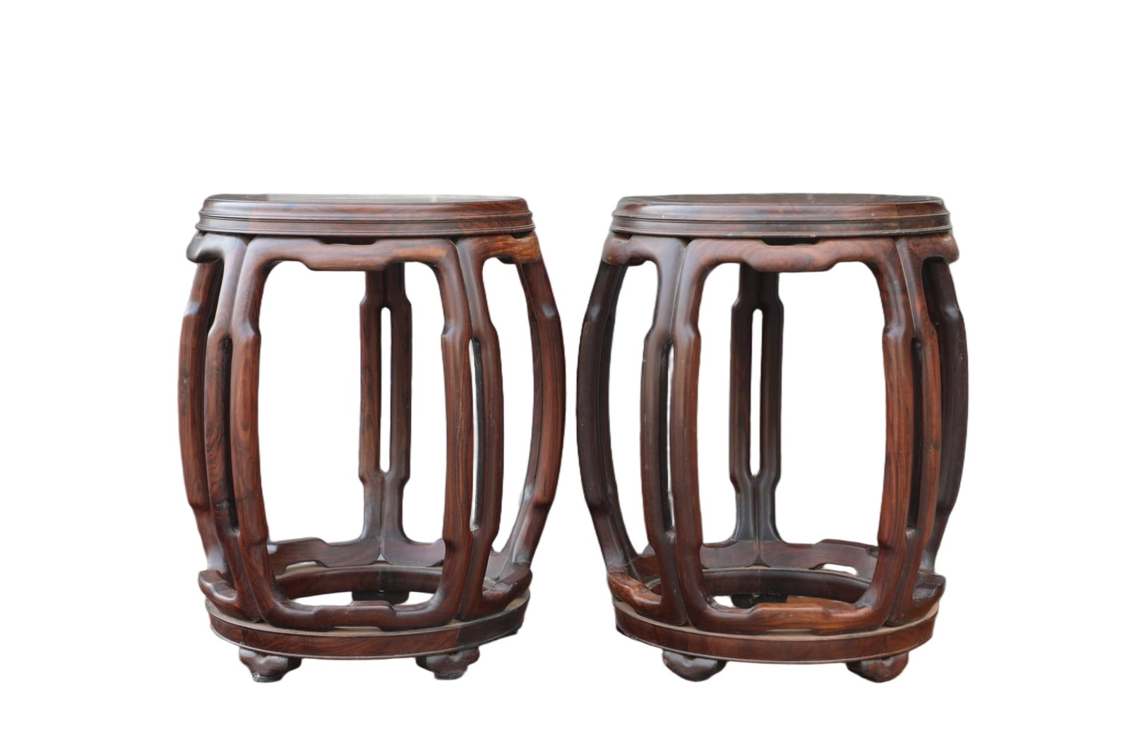 Pair of Huanghuali Wood Inlaid Cherry Wood Stool (1 of 6)