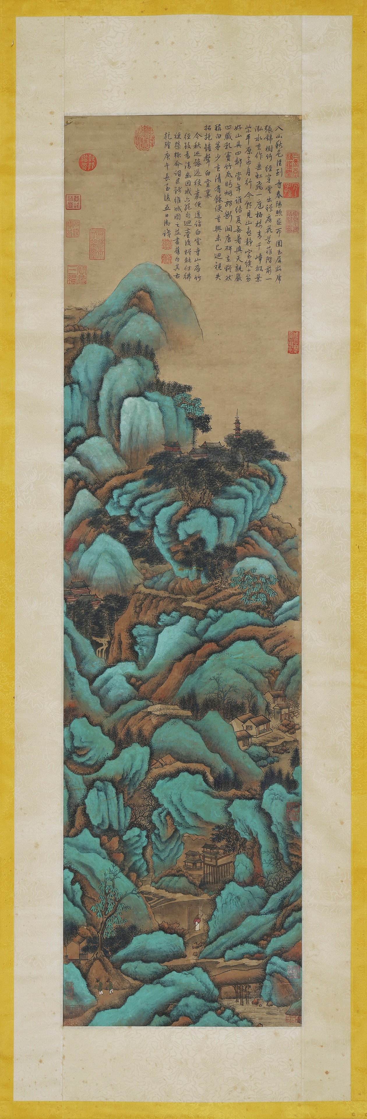 Qian Weicheng mark, Chinese Pavilion and Landscape painting. Ink and Color on Paper, Hanging Scroll (1 of 9)