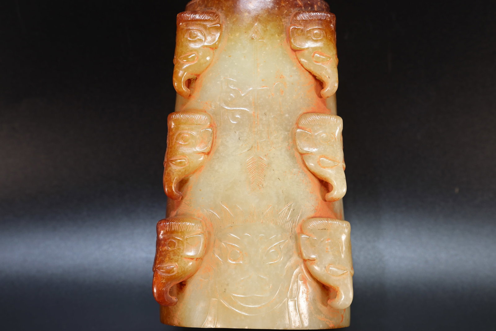 Jade Carved Elephant Face and Beast Face Pattern Cong - 2