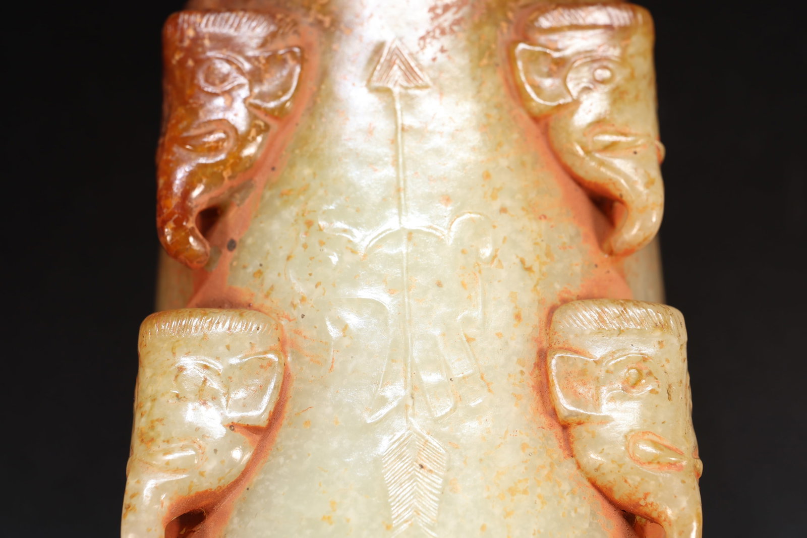 Jade Carved Elephant Face and Beast Face Pattern Cong - 7