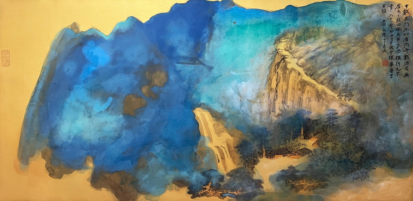Zhang Daqian mark, Chinese Landscape painting. Ink and Color on Paper, Mounted: Zhang Daqian mark, Chinese Landscape painting. Ink and Color on Paper, Mounted (137 x 67cm)