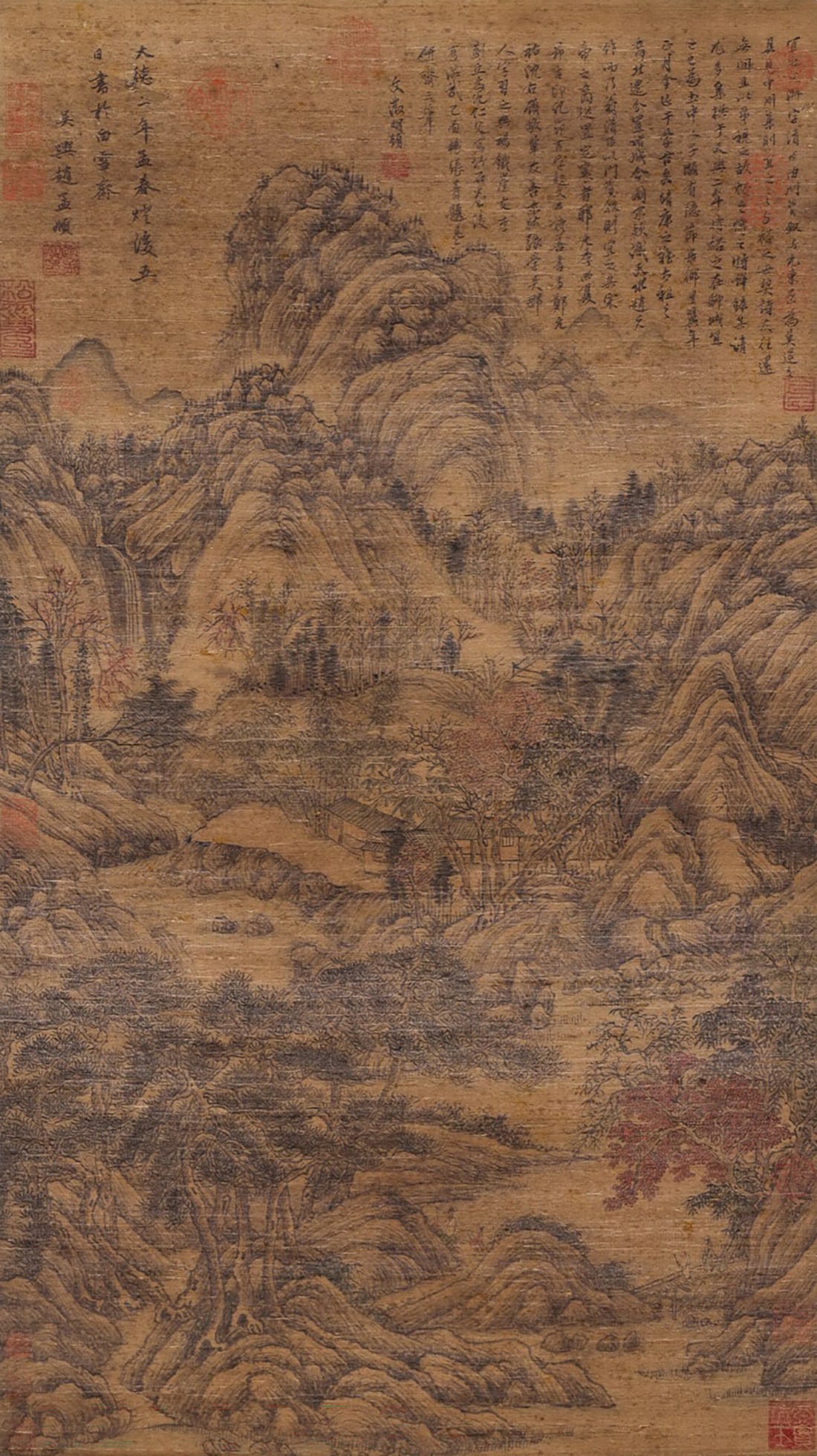 Zhao Mengfu mark, Chinese Landscape painting. Ink on Silk, Hanging Scroll: Zhao Mengfu mark, Chinese Landscape painting. Ink on Silk, Hanging Scroll (87 x 49cm)