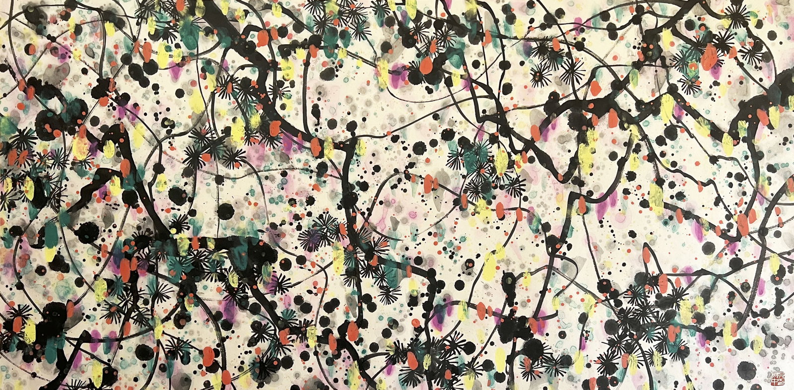 Wu Guanzhong mark, Chinese Pinewood painting. Ink and Color on Paper, Mounted: Wu Guanzhong mark, Chinese Pinewood painting. Ink and Color on Paper, Mounted (136 x 67cm)