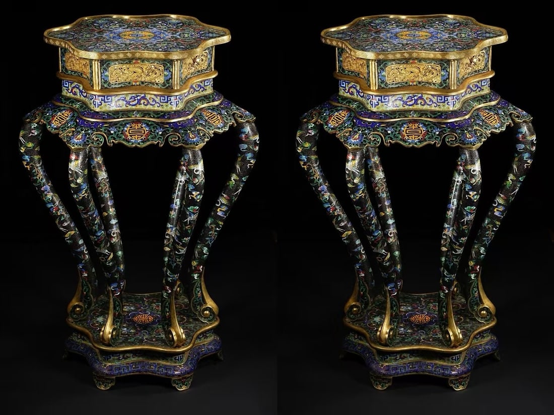 Pair of Bronze Cloisonne Carved Flower and Dragon Pattern Chair: Pair of Bronze Cloisonne Carved Flower and Dragon Pattern Chair ?72 x 46cm,Weight 56kg?