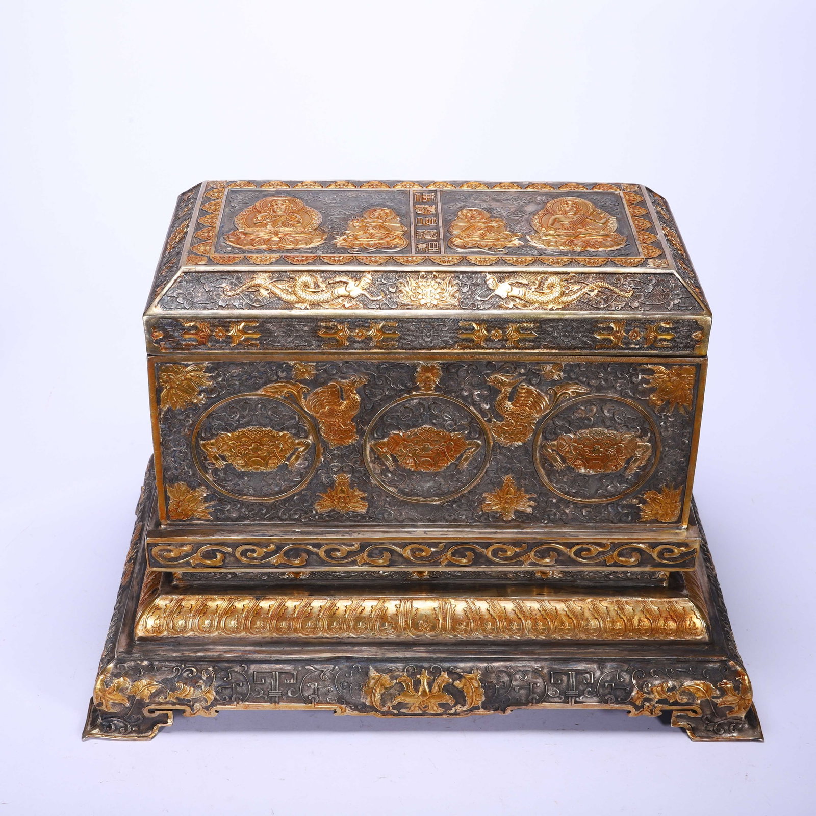 A CHINESE GILT BRONZE SUTRA BOX: A CHINESE GILT BRONZE SUTRA BOX (42 x 27 x 30cm)