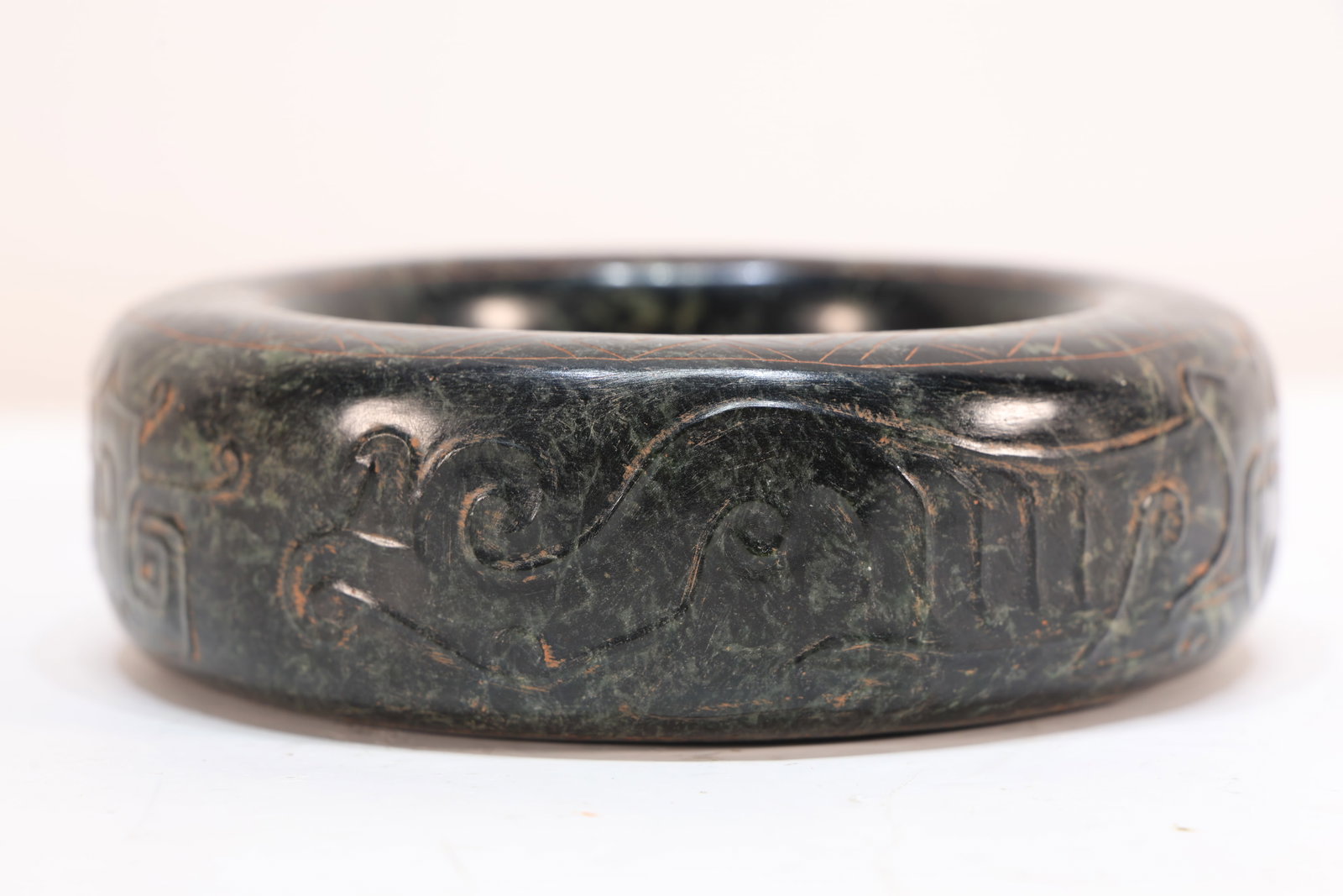 Jade Carved Beast Face Pattern Cong - 3