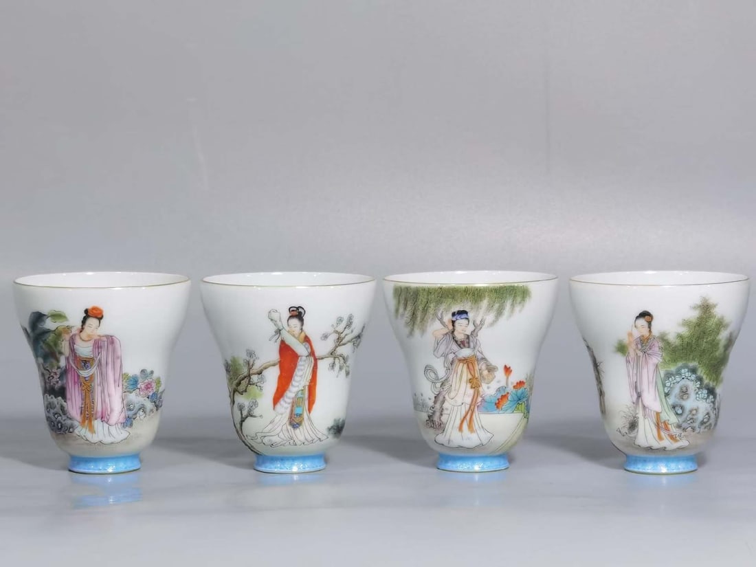 Group of Four Famille Rose Beauty Pattern Porcelain Cup (1 of 9)