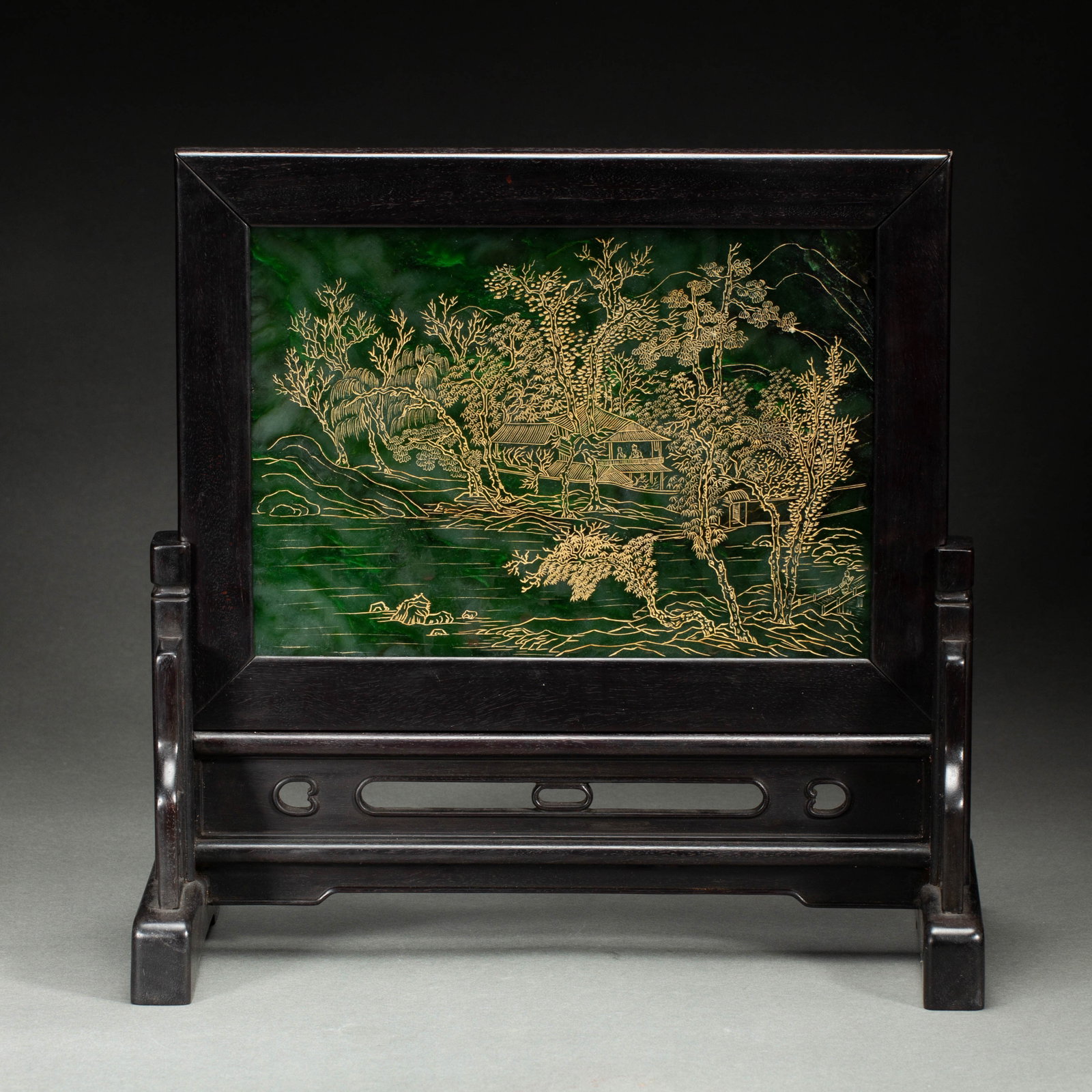 A CHINESE SPINACH JADE TABLE SCREEN (1 of 8)