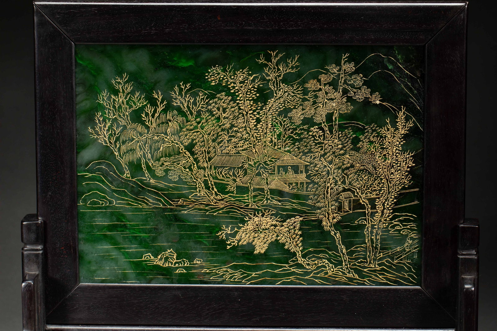 A CHINESE SPINACH JADE TABLE SCREEN - 2
